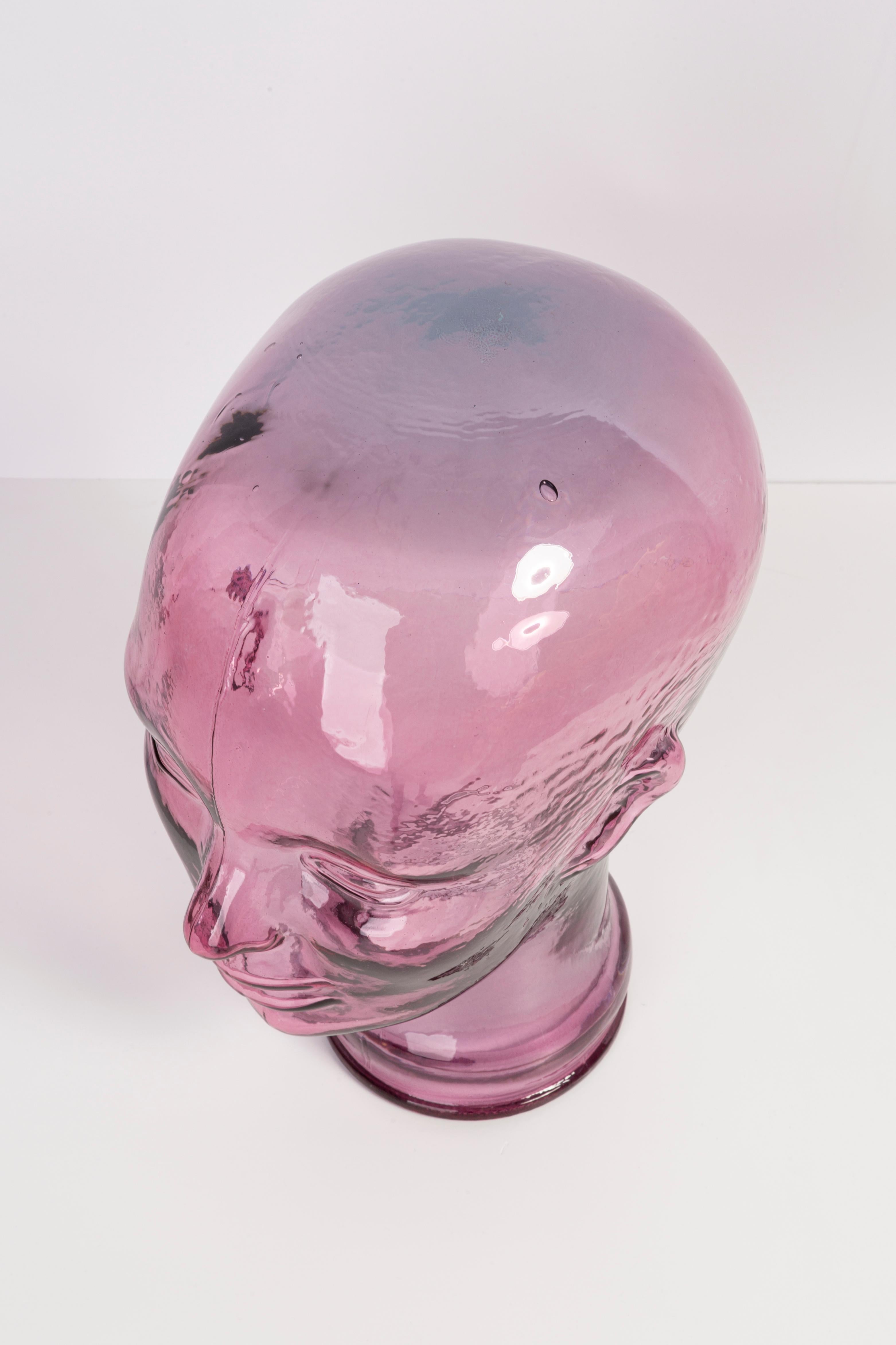 Light Pink Vintage Decorative Mannequin Glass Head Sculpture, 1970s, Germany For Sale 5