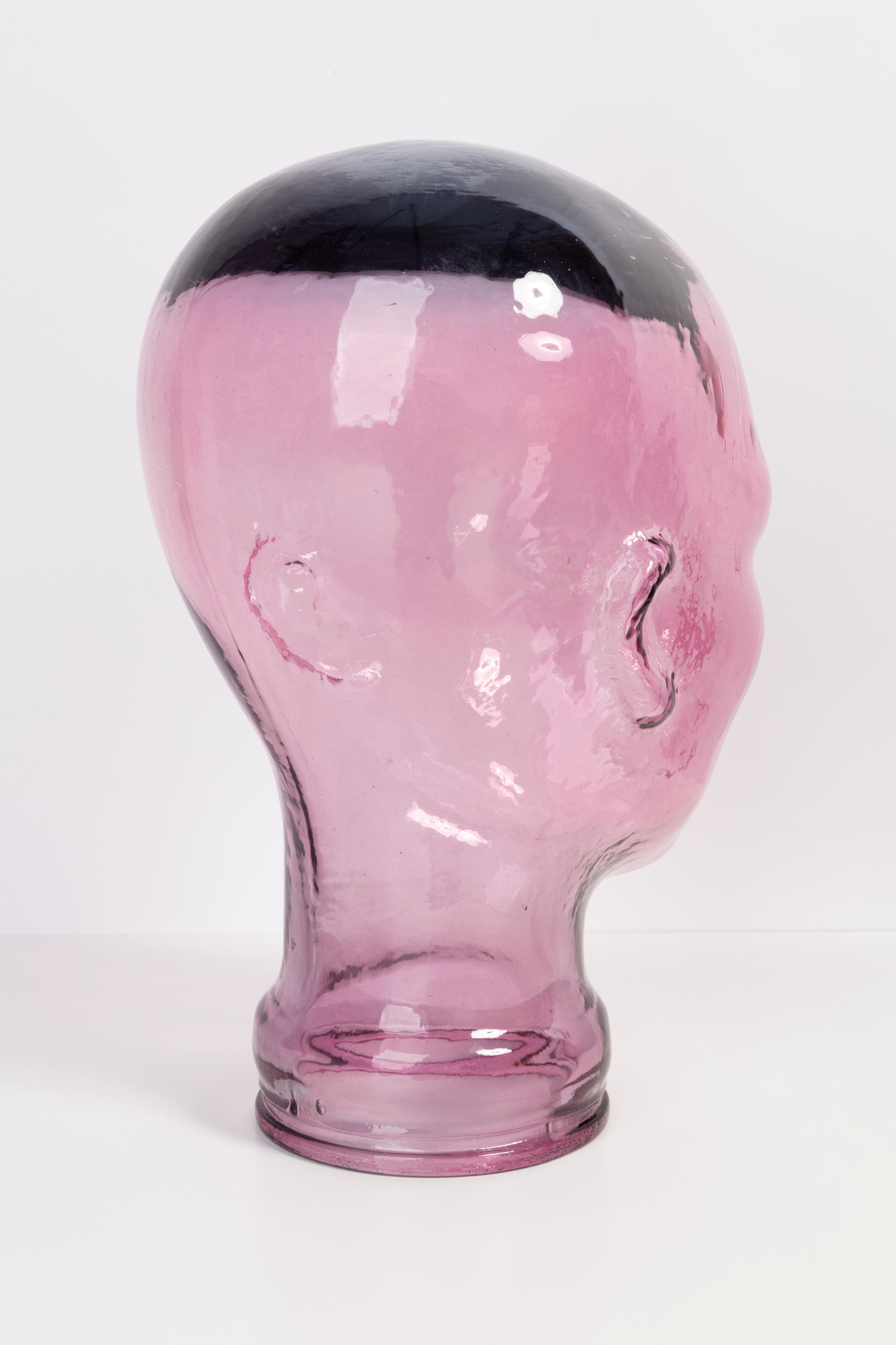 Mid-Century Modern Light Pink Vintage Decorative Mannequin Glass Head Sculpture, 1970s, Germany For Sale