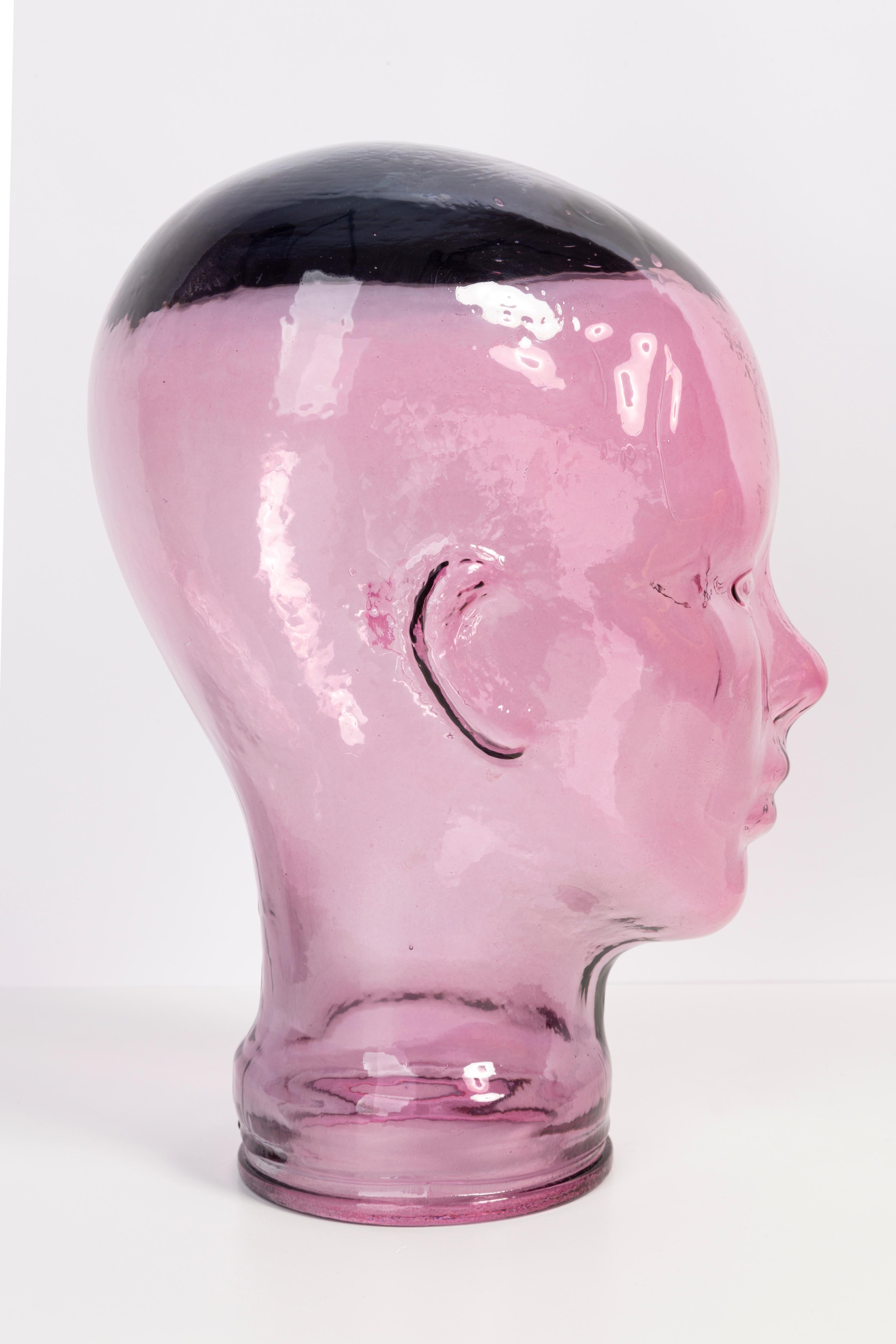 Light Pink Vintage Decorative Mannequin Glass Head Sculpture, 1970s, Germany In Good Condition For Sale In 05-080 Hornowek, PL