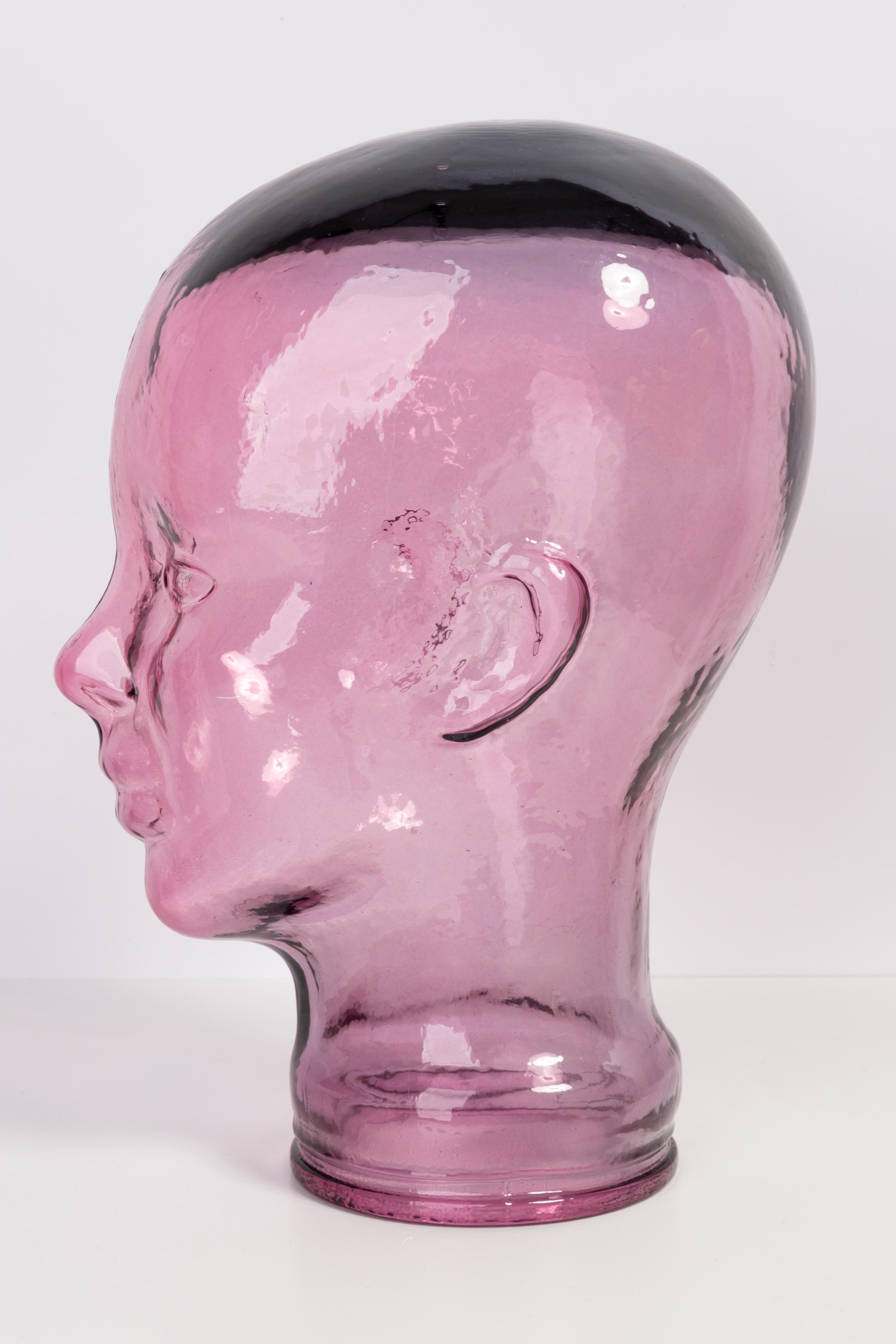 20th Century Light Pink Vintage Decorative Mannequin Glass Head Sculpture, 1970s, Germany For Sale