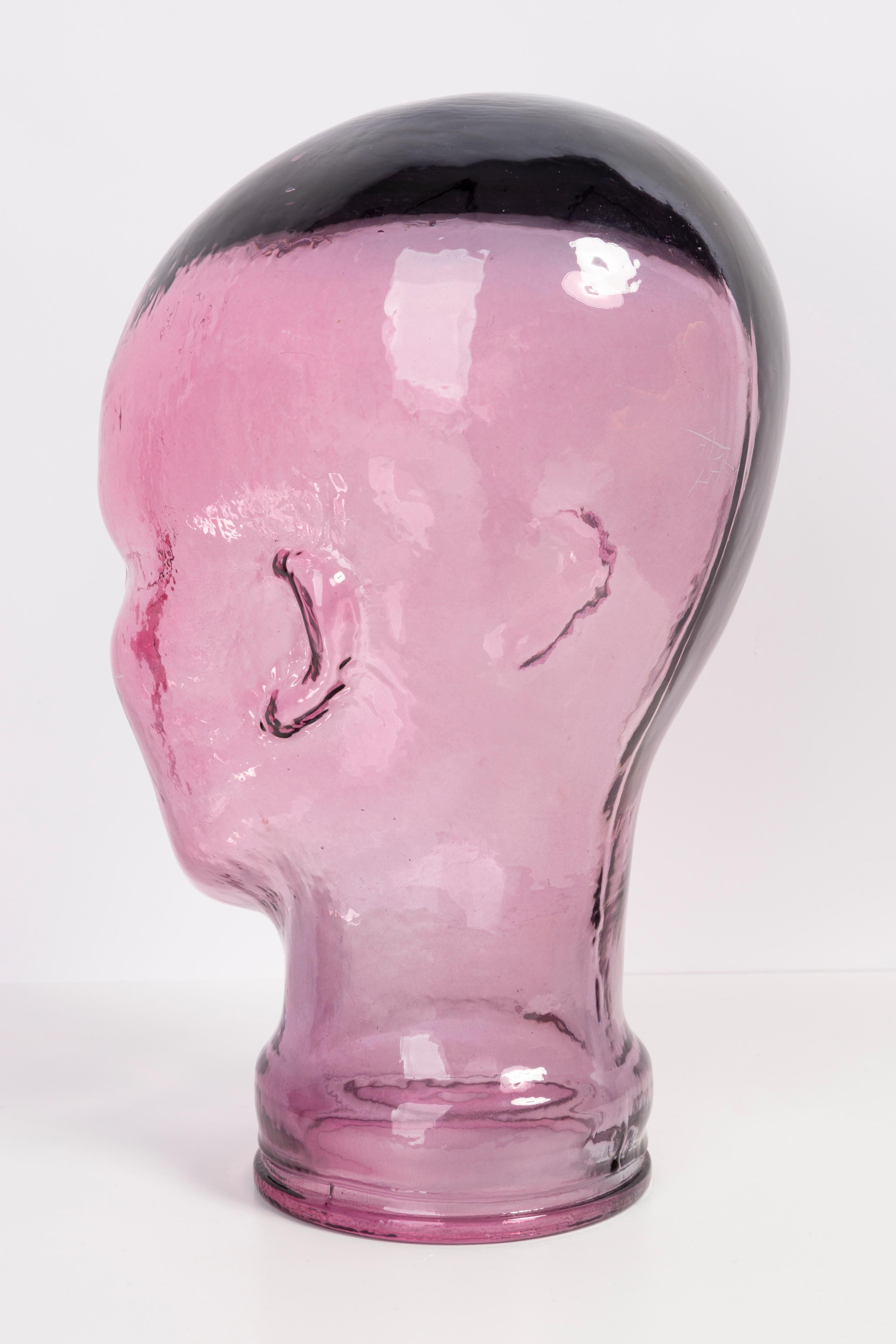 Light Pink Vintage Decorative Mannequin Glass Head Sculpture, 1970s, Germany For Sale 1