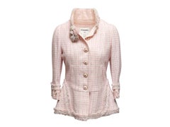 Light Pink & White Chanel 2013 Camellia Tweed Jacket Size FR 40