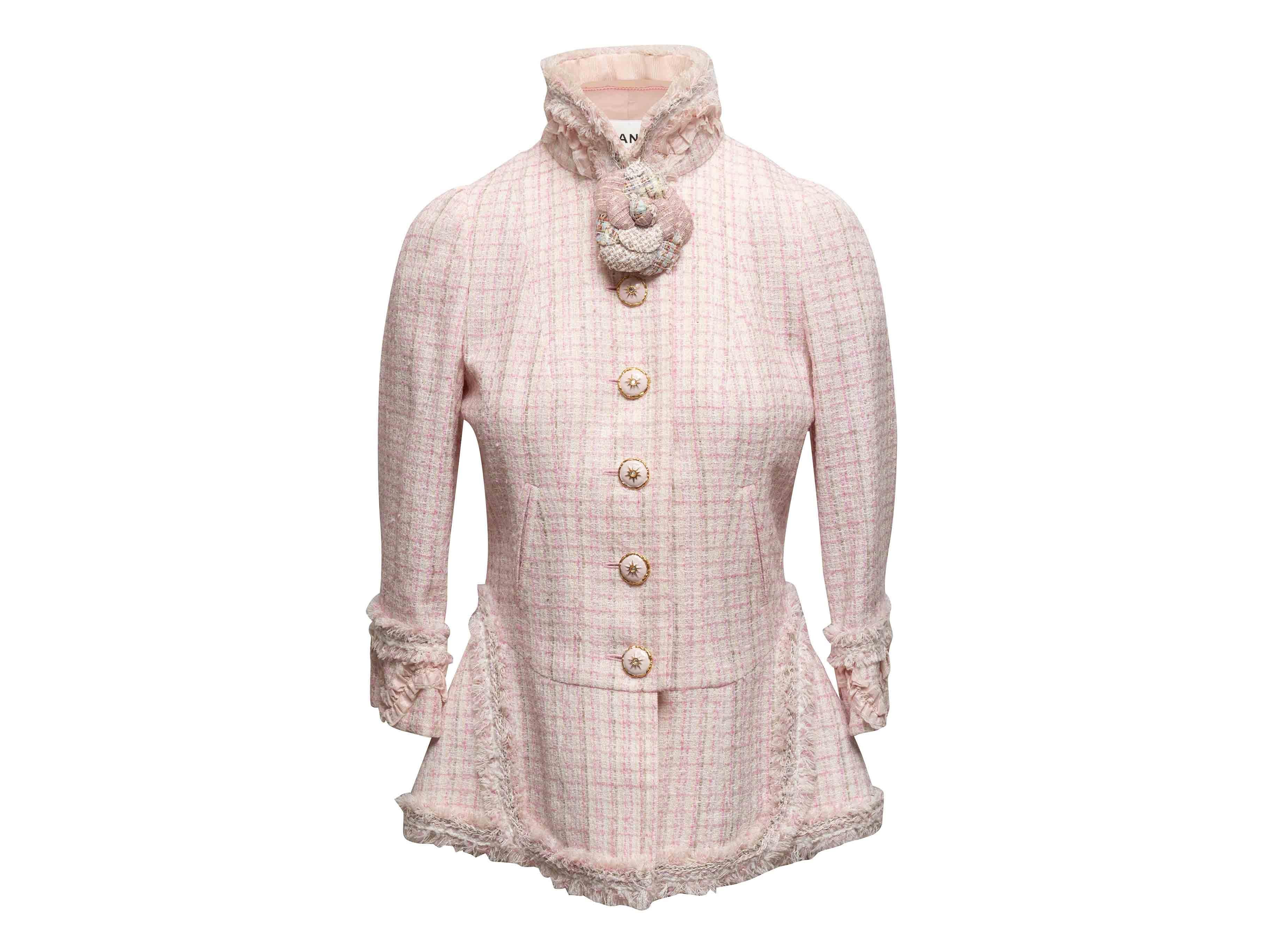 Hellrosa & Weiß Chanel 2013 Kamelien Tweed Jacke Größe FR 40 im Angebot