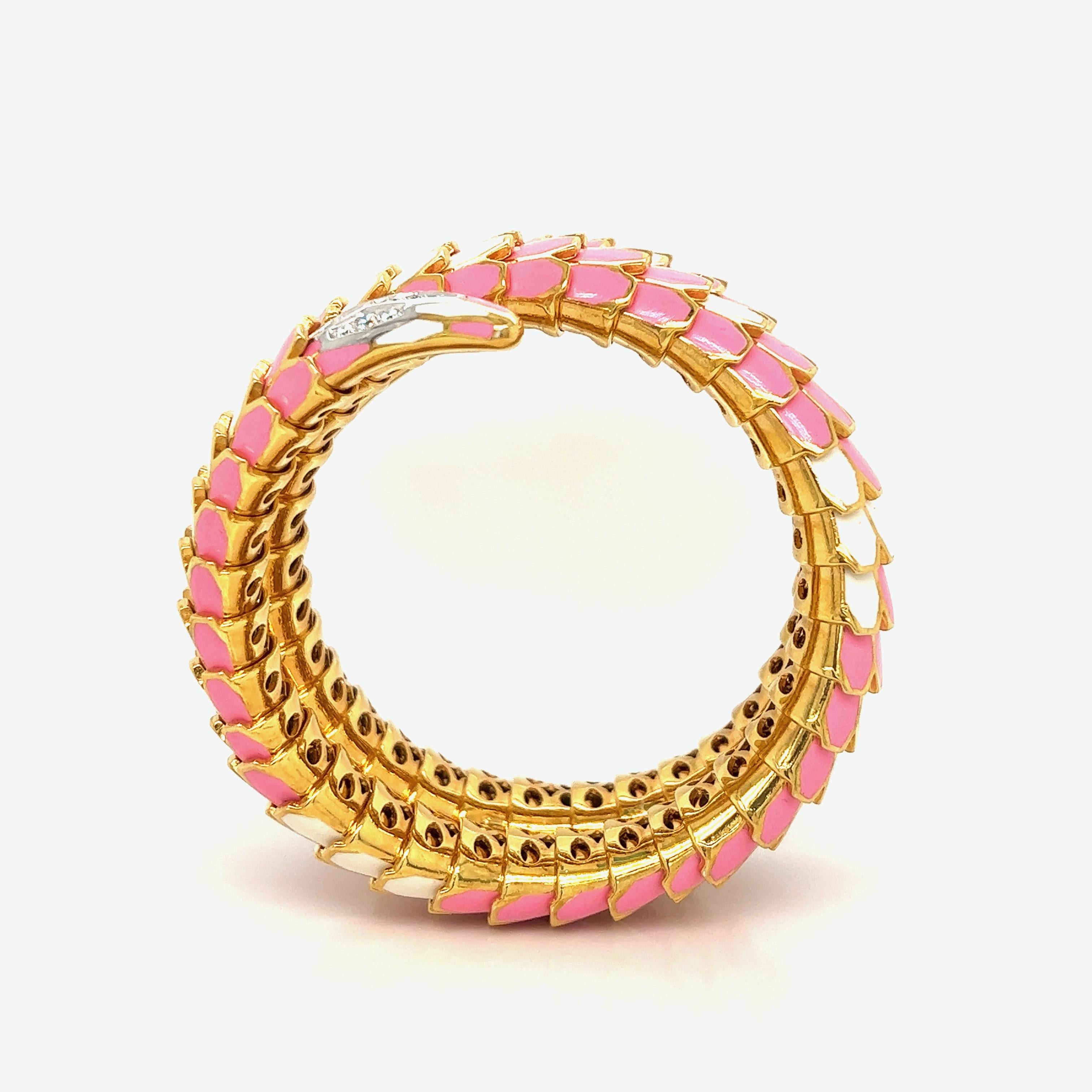 Women's Light Pink & White Enamel Snake Wrap Bracelet