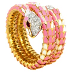 Light Pink & White Enamel Snake Wrap Bracelet