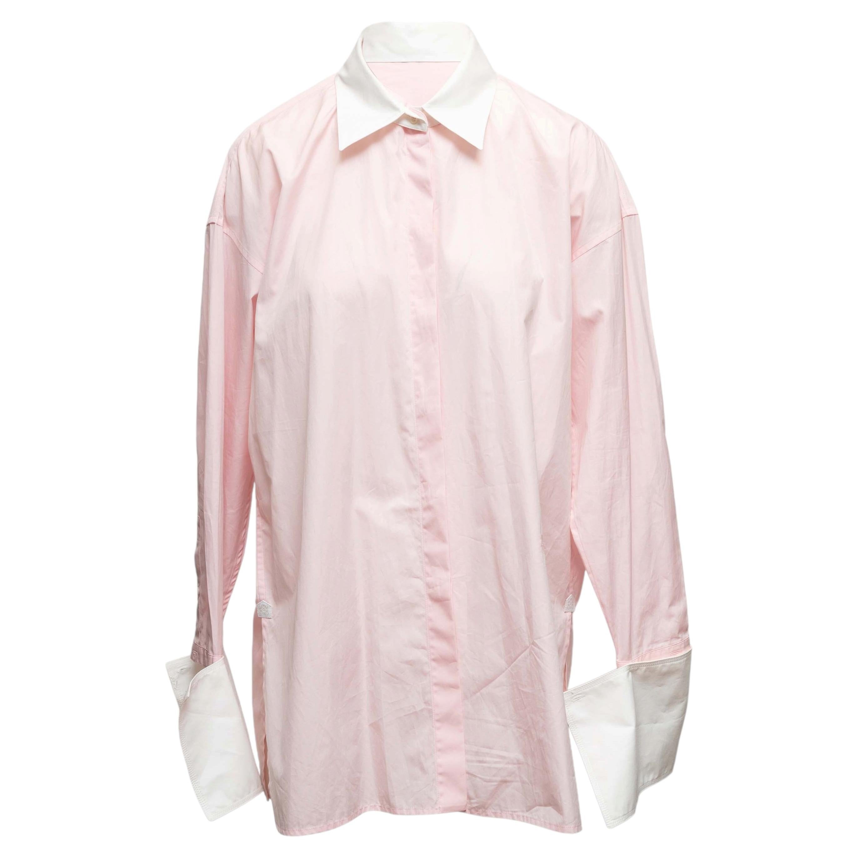 Top in cotone Loewe rosa chiaro e bianco con bottoni, taglia IT 36