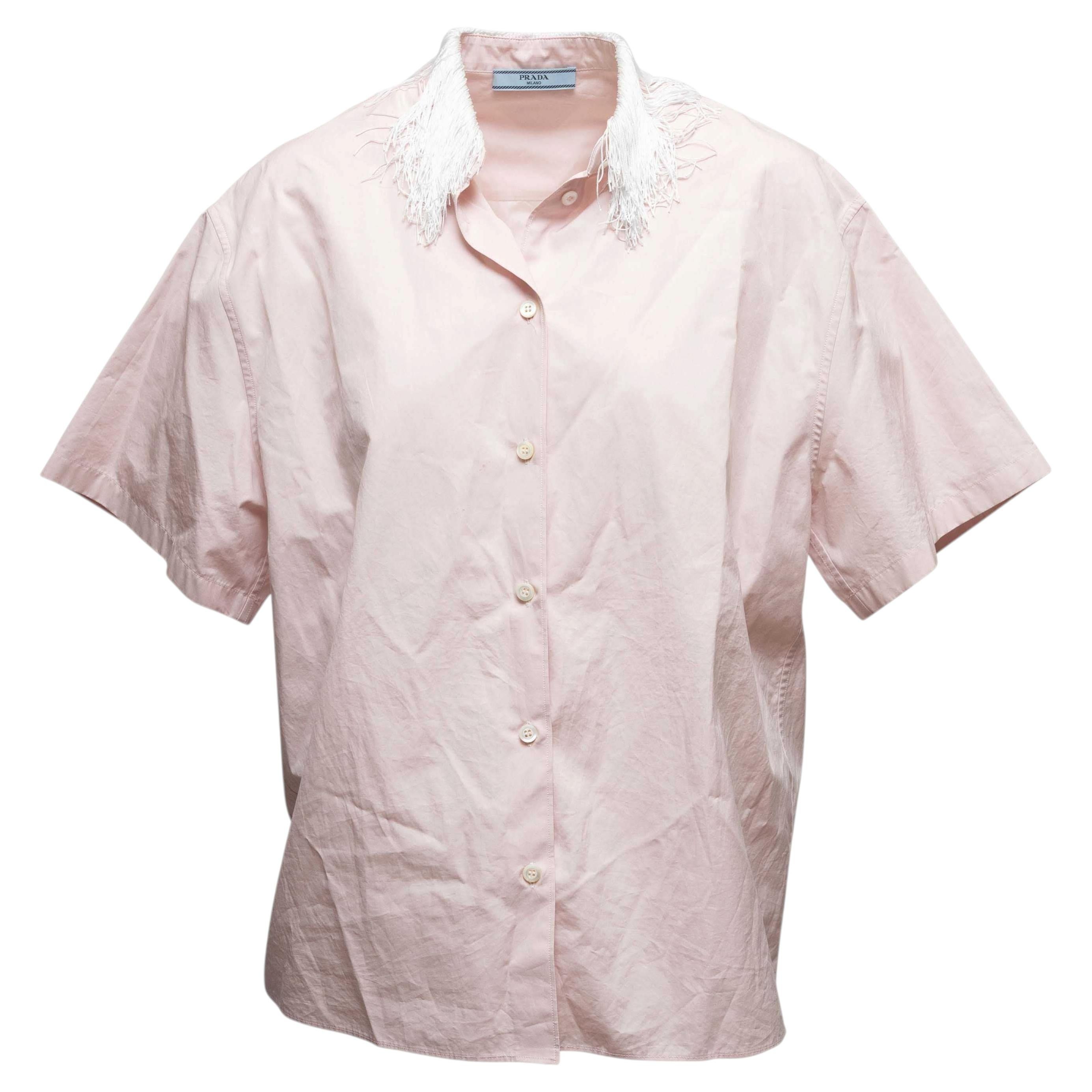 Boutonnière à col frangé rose clair et blanc de Prada Taille IT 36