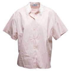 Light Pink & White Prada Short Sleeve Fringe Collar Button-Up Size IT 36