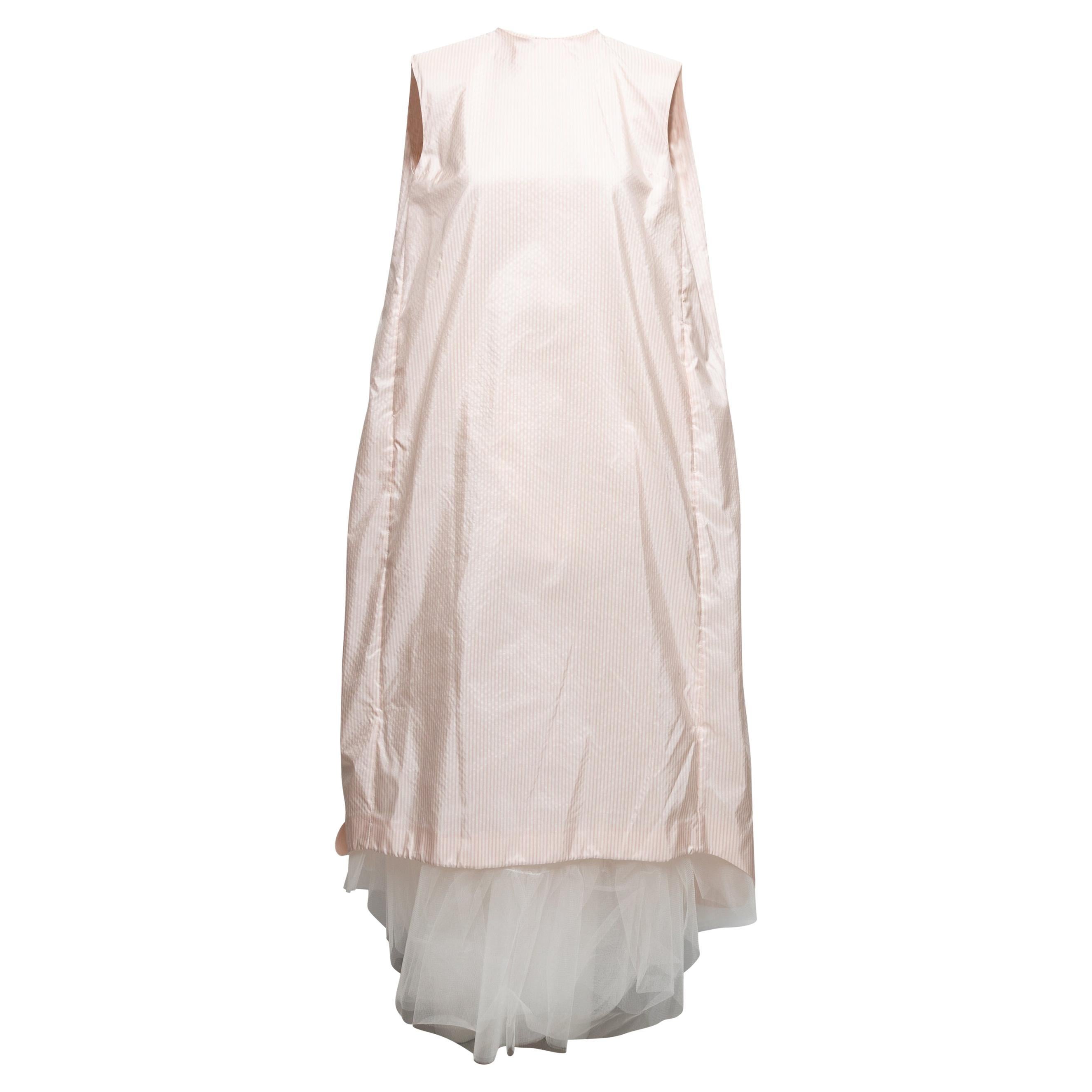 Light Pink & White Thom Browne Silk Seersucker Sleeveless Dress Size EU 44 For Sale