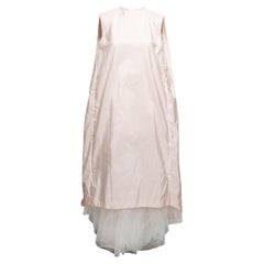 Light Pink & White Thom Browne Silk Seersucker Sleeveless Dress Size EU 44