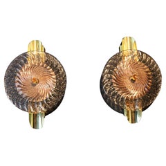 Light Purple and Golden Murano Glass Wall Lights In Large Disc Shape