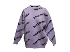 Balenciaga 2016 Light Purple Black Spellout Unisex Sweater, Crew Neck