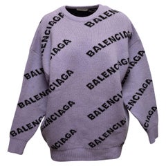 Balenciaga 2016 Light Purple Black Spellout Unisex Sweater, Crew Neck