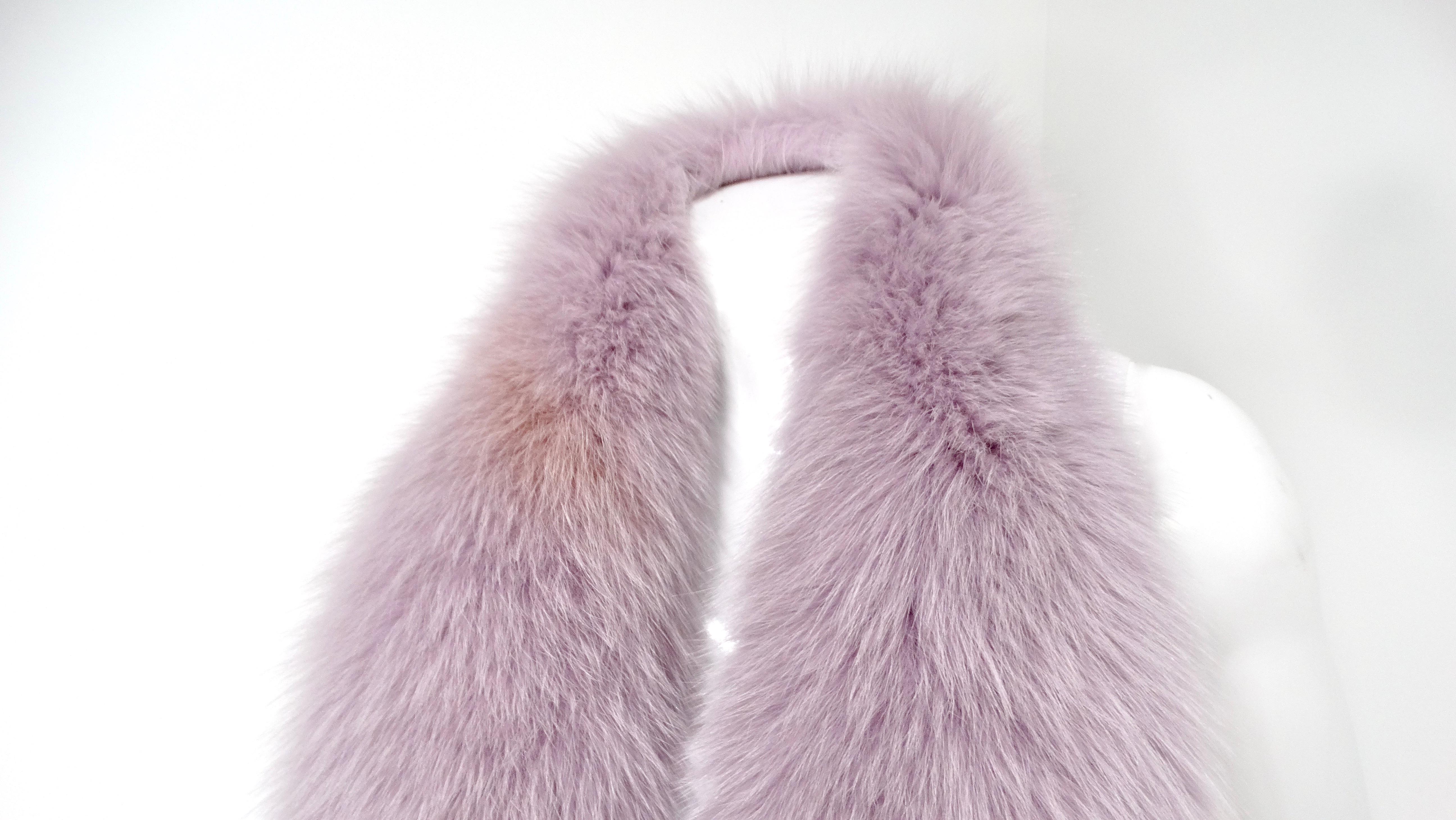 Gray Light Purple Fox Fur Fringe Stole Scarf circa 1990s For Sale