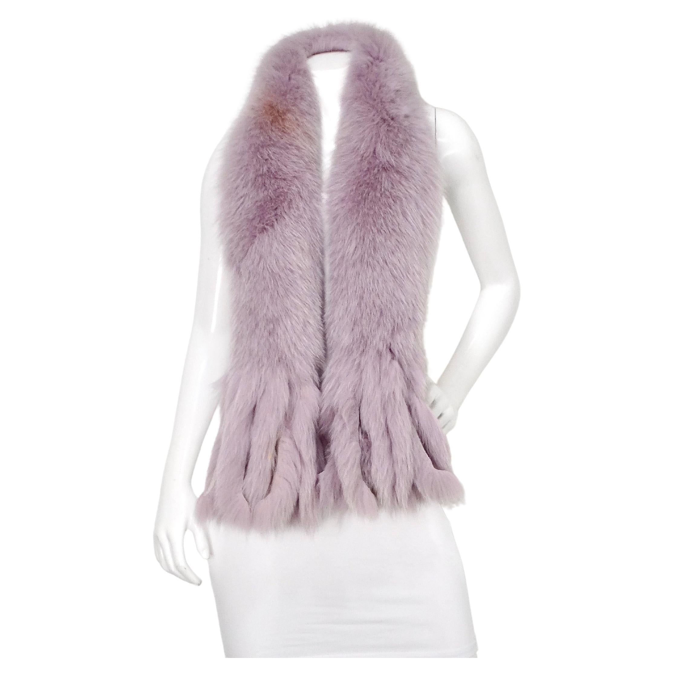 Light Purple Fox Fur Fringe Stole Scarf circa 1990s For Sale