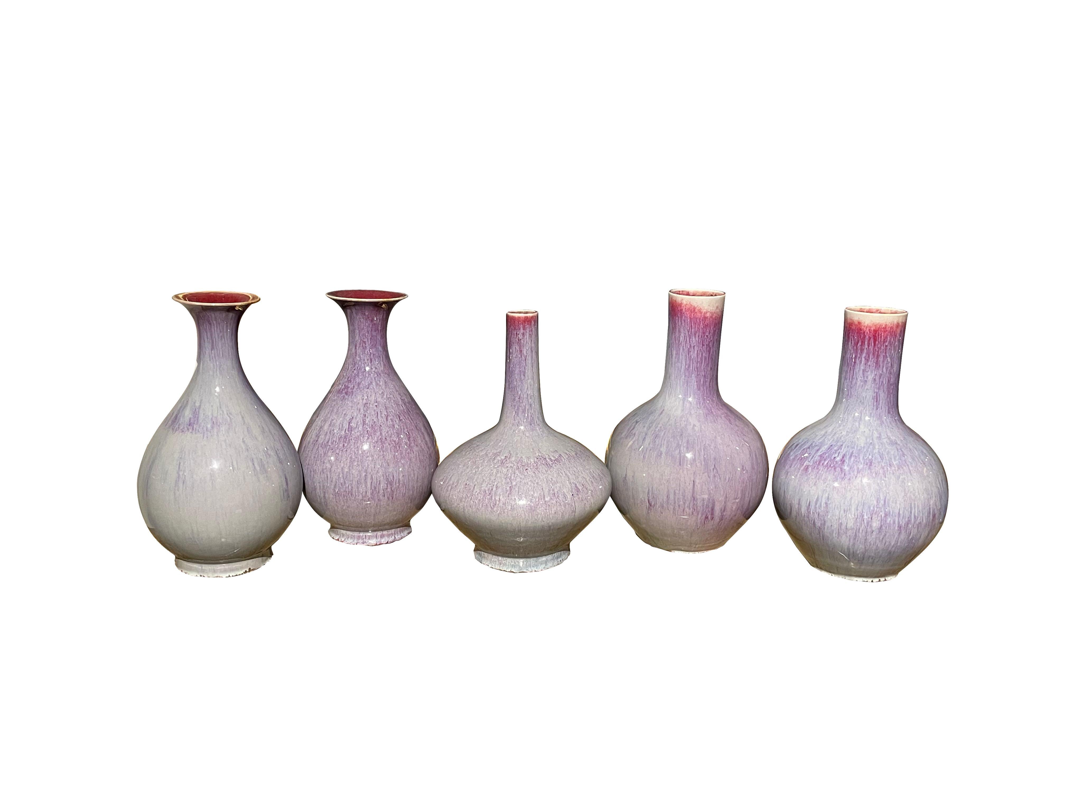 Light Purple Mottled Glaze Tall, Thin Neck Ceramic Vase, China, Contemporary In New Condition In New York, NY