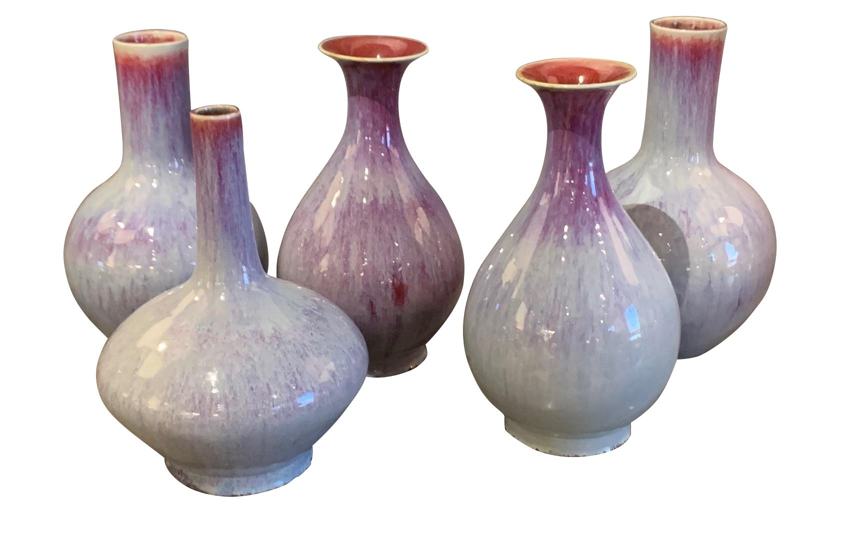 Light Purple Mottled Glaze Tall, Thin Neck Ceramic Vase, China, Contemporary 1