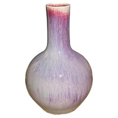 Light Purple Mottled Glaze Tall, Thin Neck Ceramic Vase, China, Contemporary