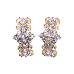 Light Purple Princess and Round Iolite Vintage Cluster 9 Carat Gold Earrings