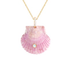 Light Purple Shell Pendant with Diamond and Blue Topaz