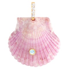 Light Purple Shell Pendant with Diamond and Blue Topaz
