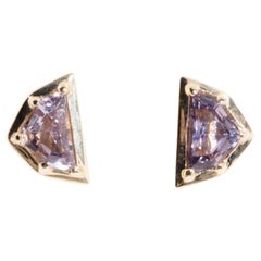 Light Purple Spinel Contemporary Stud Style Earrings in 9 Carat Yellow Gold