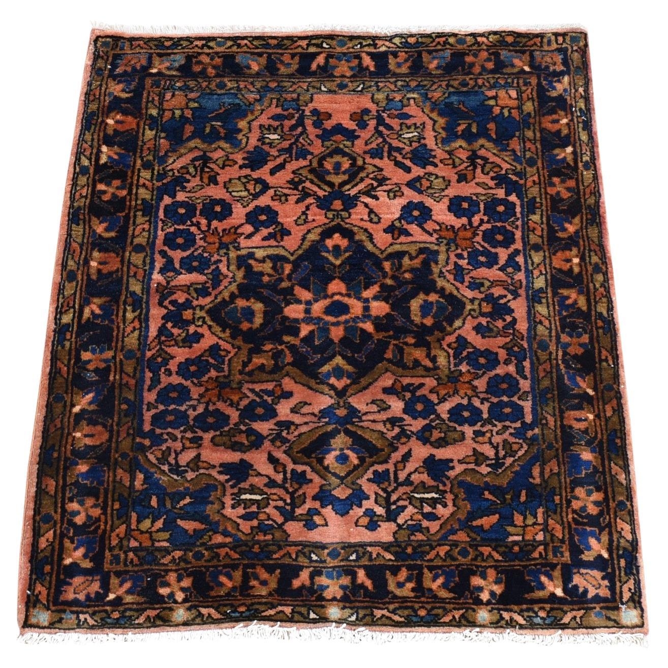Light Red Antique Persian Mohajeran Sarouk Pure Wool Hand Knotted Mat Rug For Sale