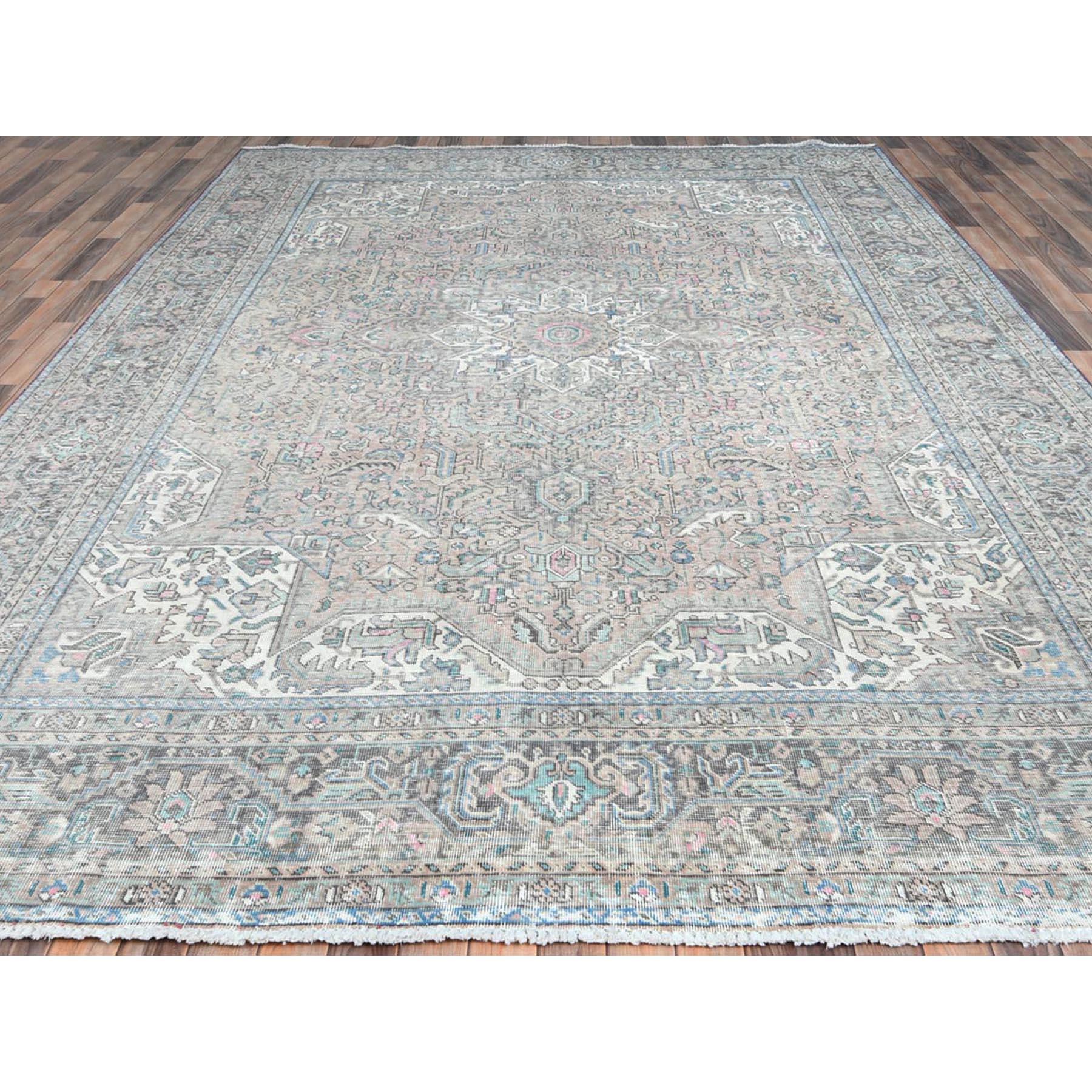 Hand-Knotted Light Red Hand Knotted Worn Wool Distressed Look Vintage Persian Tabriz Rug For Sale