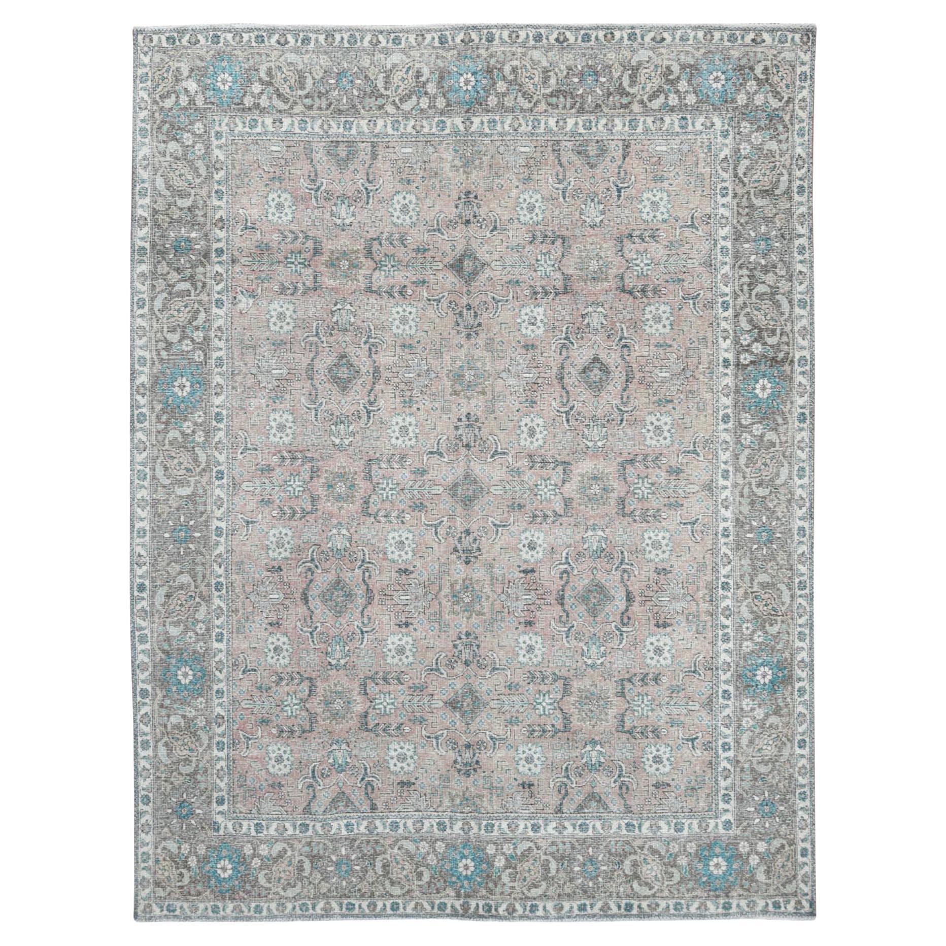 Light Red Vintage Persian Tabriz Hand Knotted Worn Wool Distressed Look Rug For Sale at 1stDibs