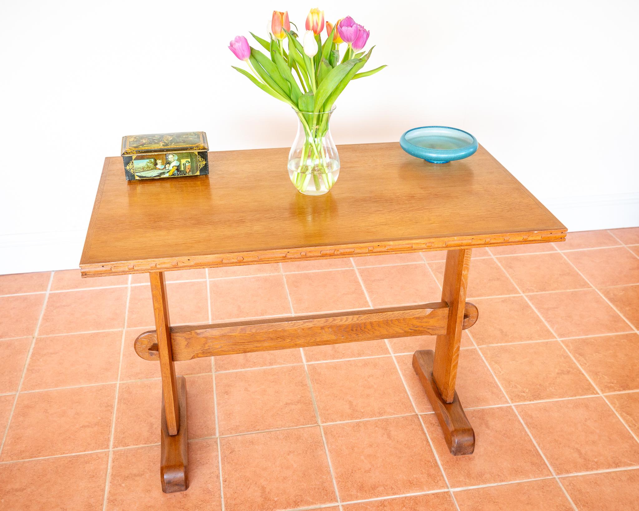 Light Red Oak Refectory Trestle Table Cotswold School Arts And Crafts Rustic MCM im Angebot 3