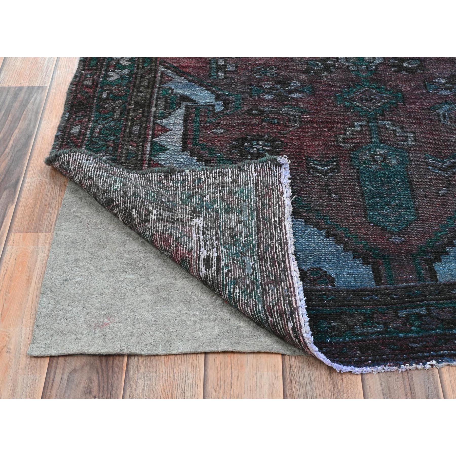 Handgeknüpfter persischer Hamadan-Daunenteppich aus reiner Wolle in Hellrot, überzogen, Vintage (Mittelalterlich) im Angebot