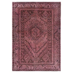 Light Red Persian Shiraz Semi Antique Sheared Low Pile Wool Hand Knotted Rug