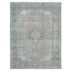 Hellroter handgeknüpfter persischer Täbris-Teppich aus Wolle im Used-Look, Vintage