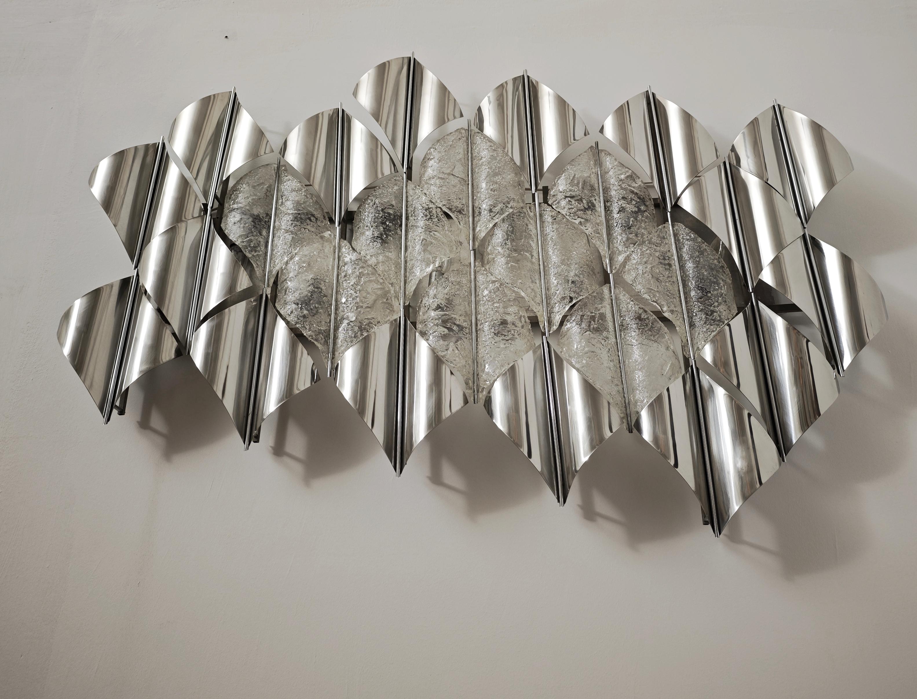 Light Sail Panel in Murano Glass and Chrome Mazzega Italy 70s Mid-Century Modern For Sale 5