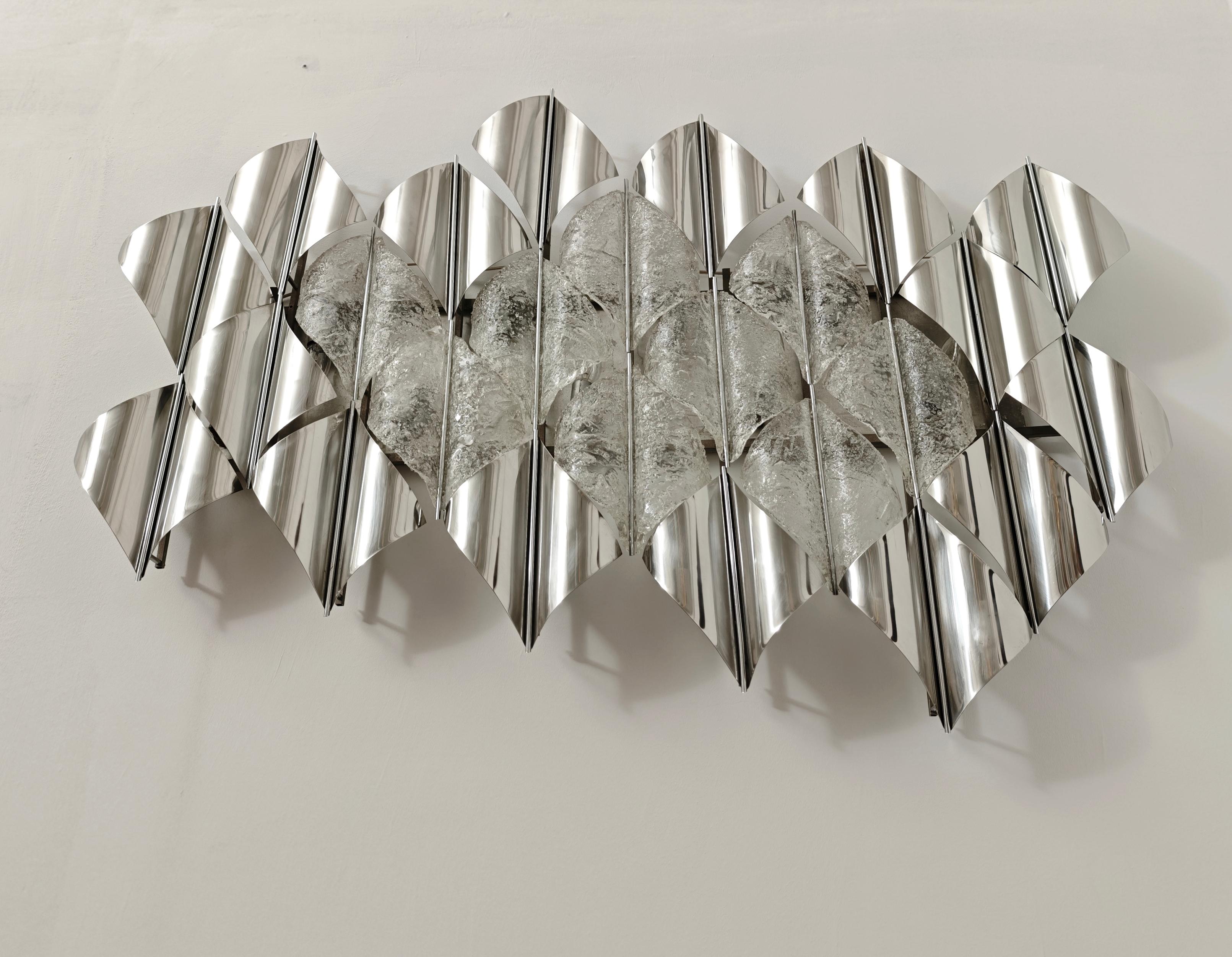 Light Sail Panel in Murano Glass and Chrome Mazzega Italy 70s Mid-Century Modern For Sale 6