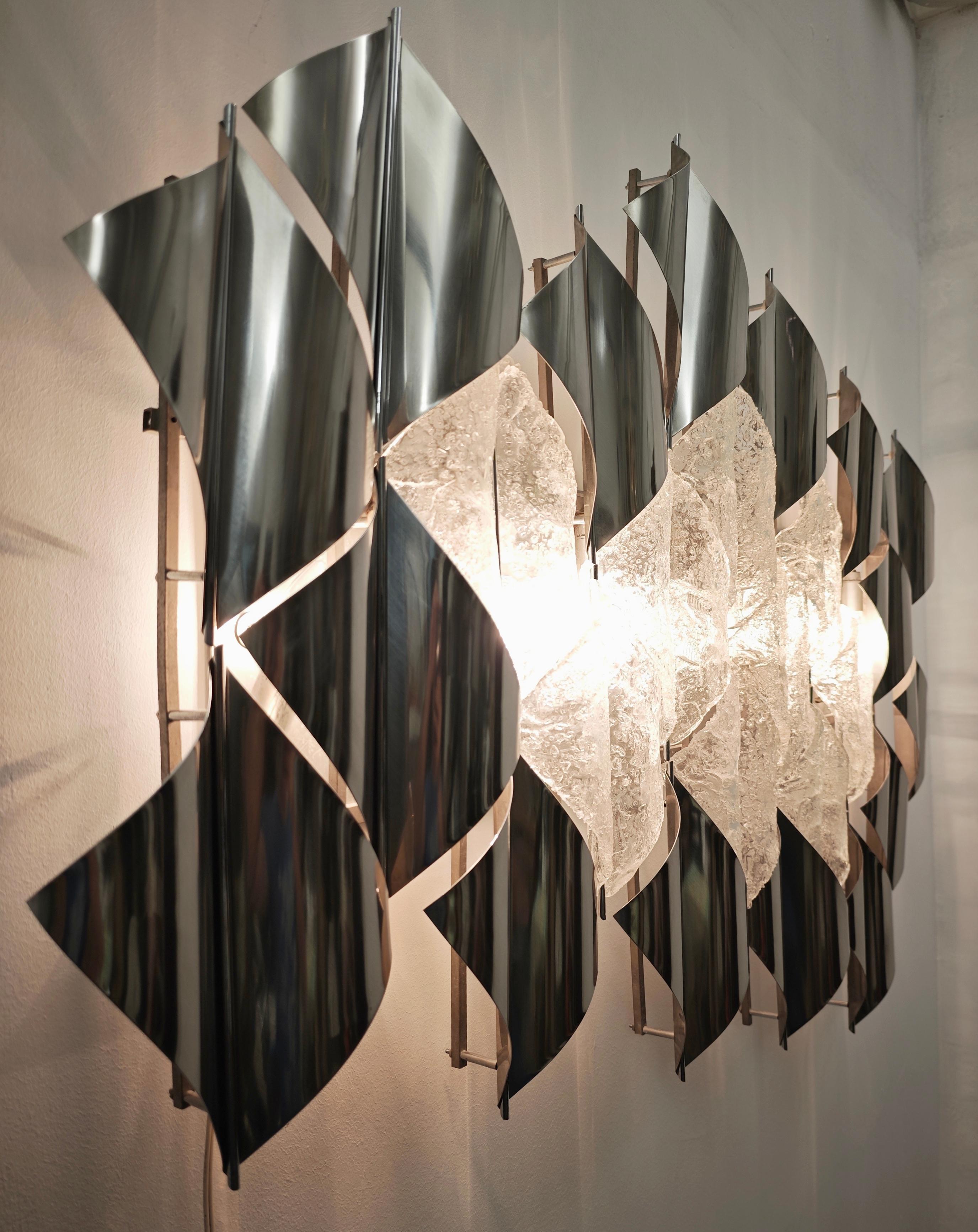 Light Sail Panel in Murano Glass and Chrome Mazzega Italy 70s Mid-Century Modern For Sale 7