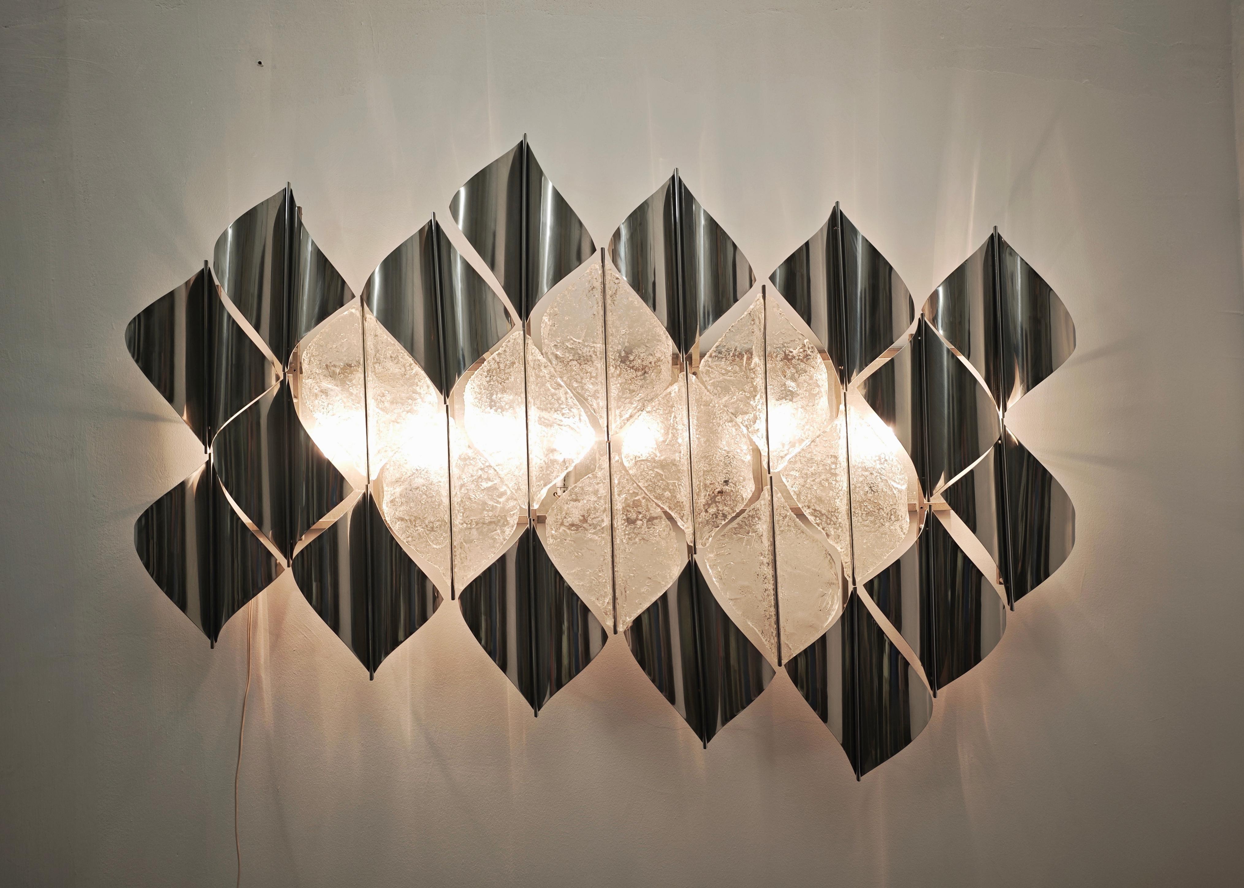 Light Sail Panel in Murano Glass and Chrome Mazzega Italy 70s Mid-Century Modern For Sale 8