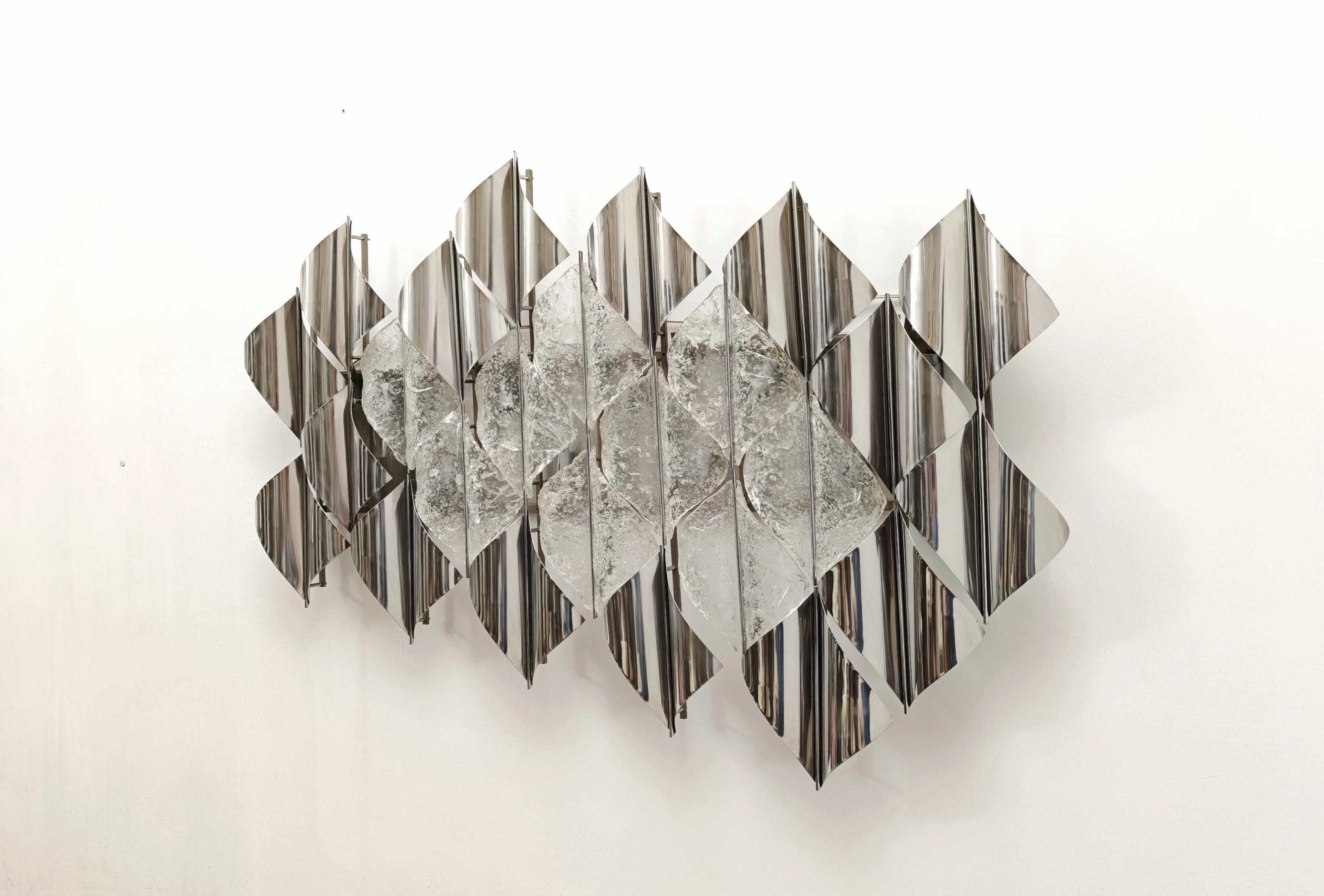 Light Sail Panel in Murano Glass and Chrome Mazzega Italy 70s Mid-Century Modern For Sale 10