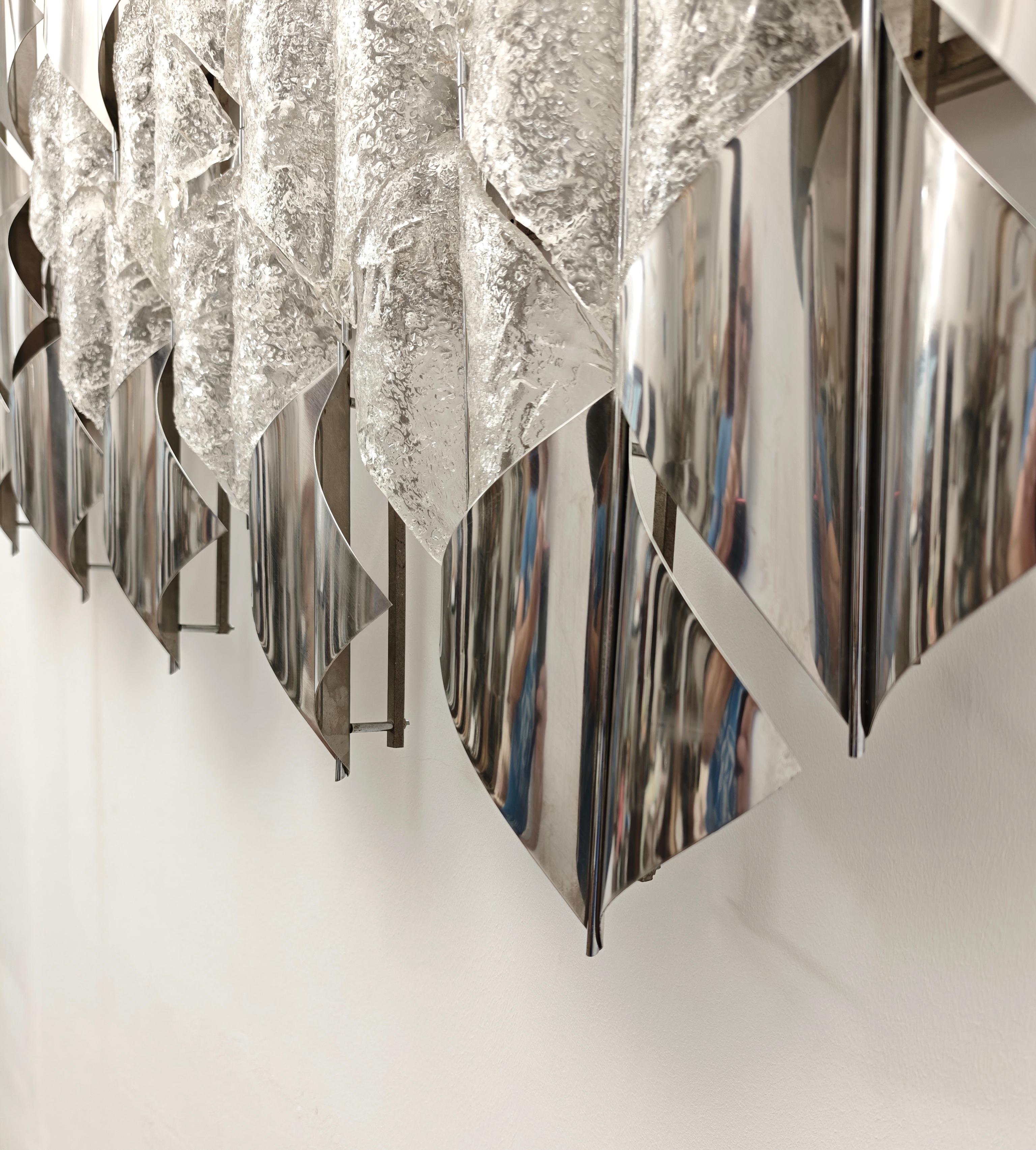 Light Sail Panel in Murano Glass and Chrome Mazzega Italy 70s Mid-Century Modern For Sale 11