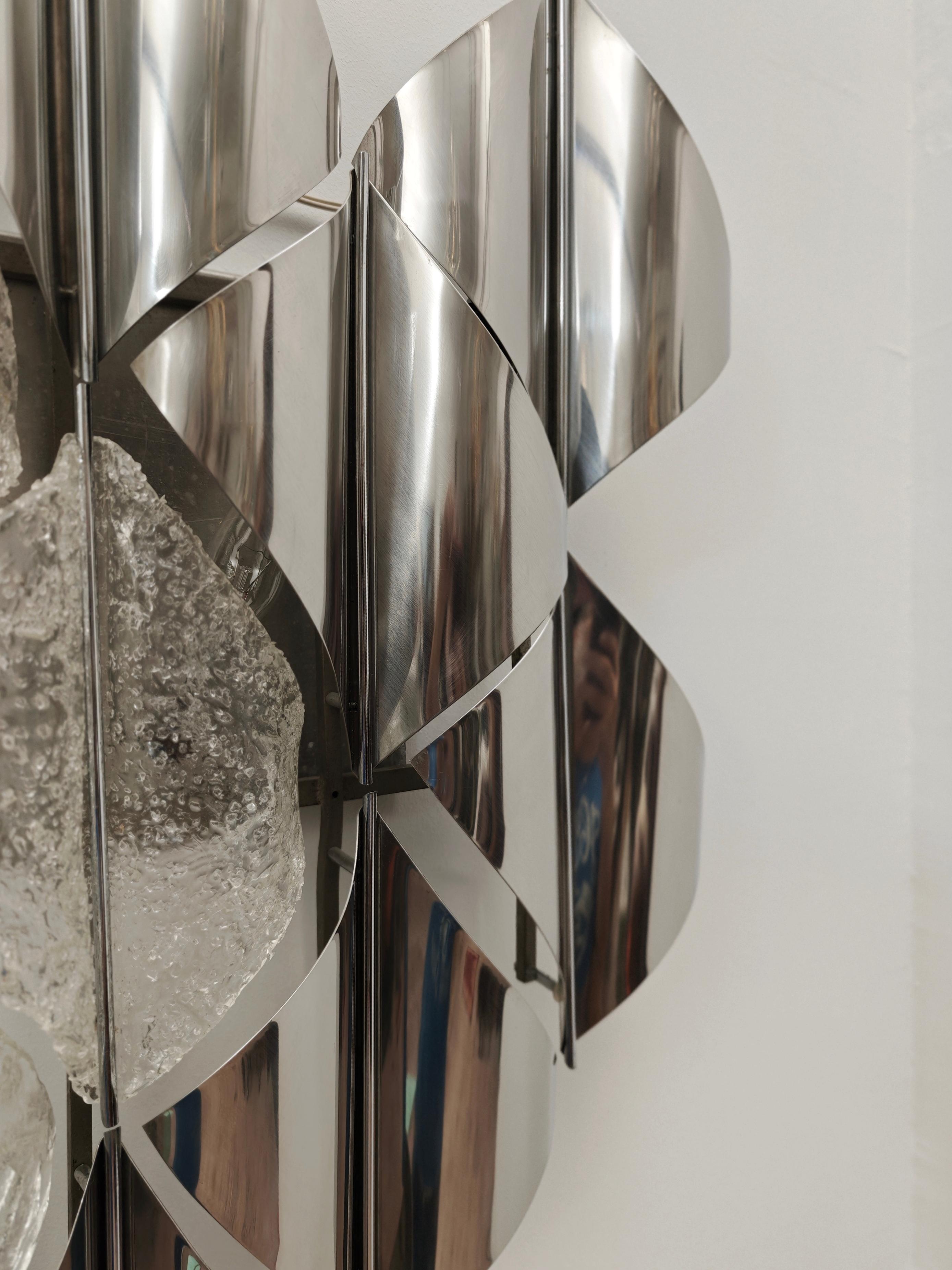 Light Sail Panel in Murano Glass and Chrome Mazzega Italy 70s Mid-Century Modern For Sale 13