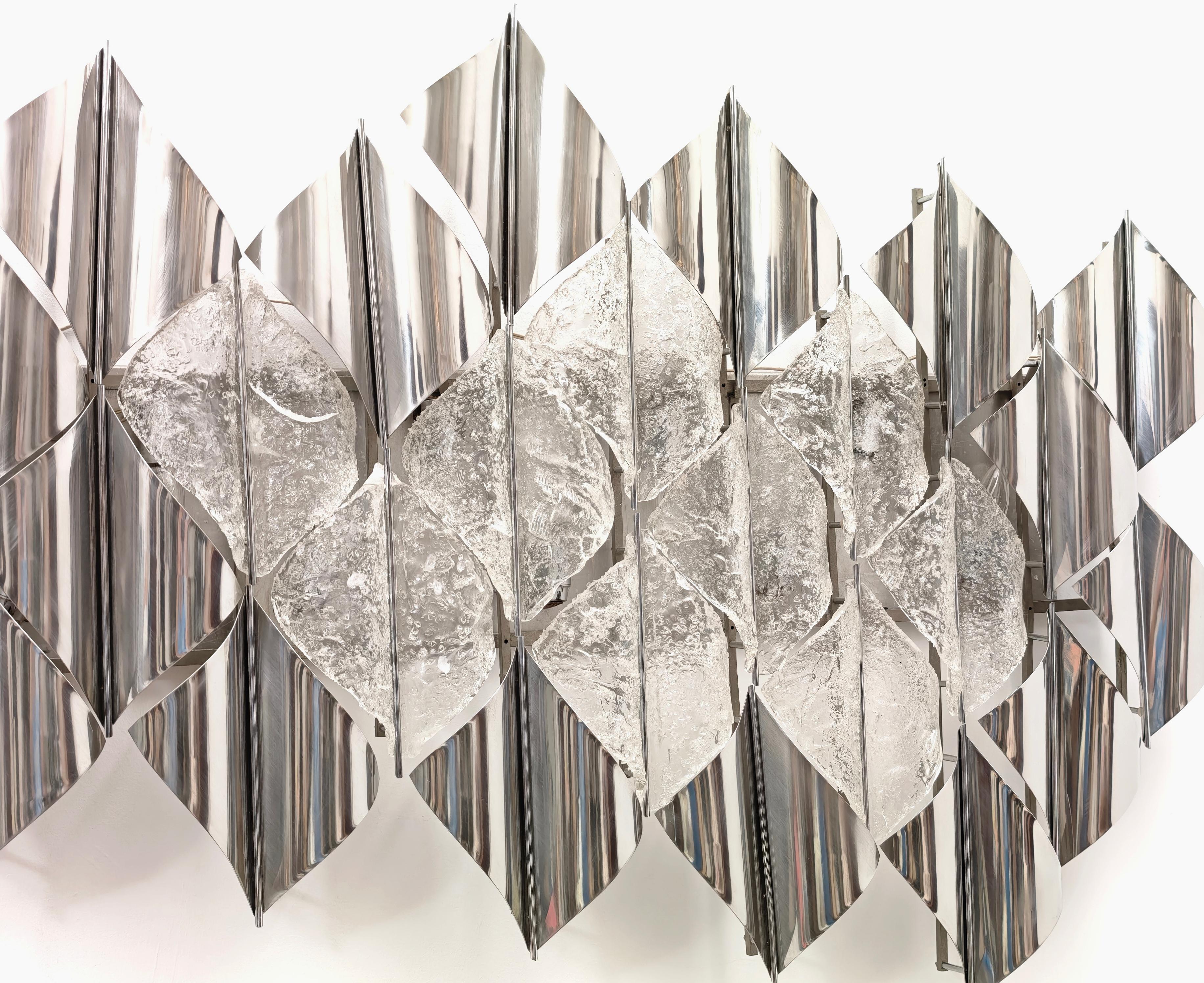 Italian Light Sail Panel in Murano Glass and Chrome Mazzega Italy 70s Mid-Century Modern For Sale