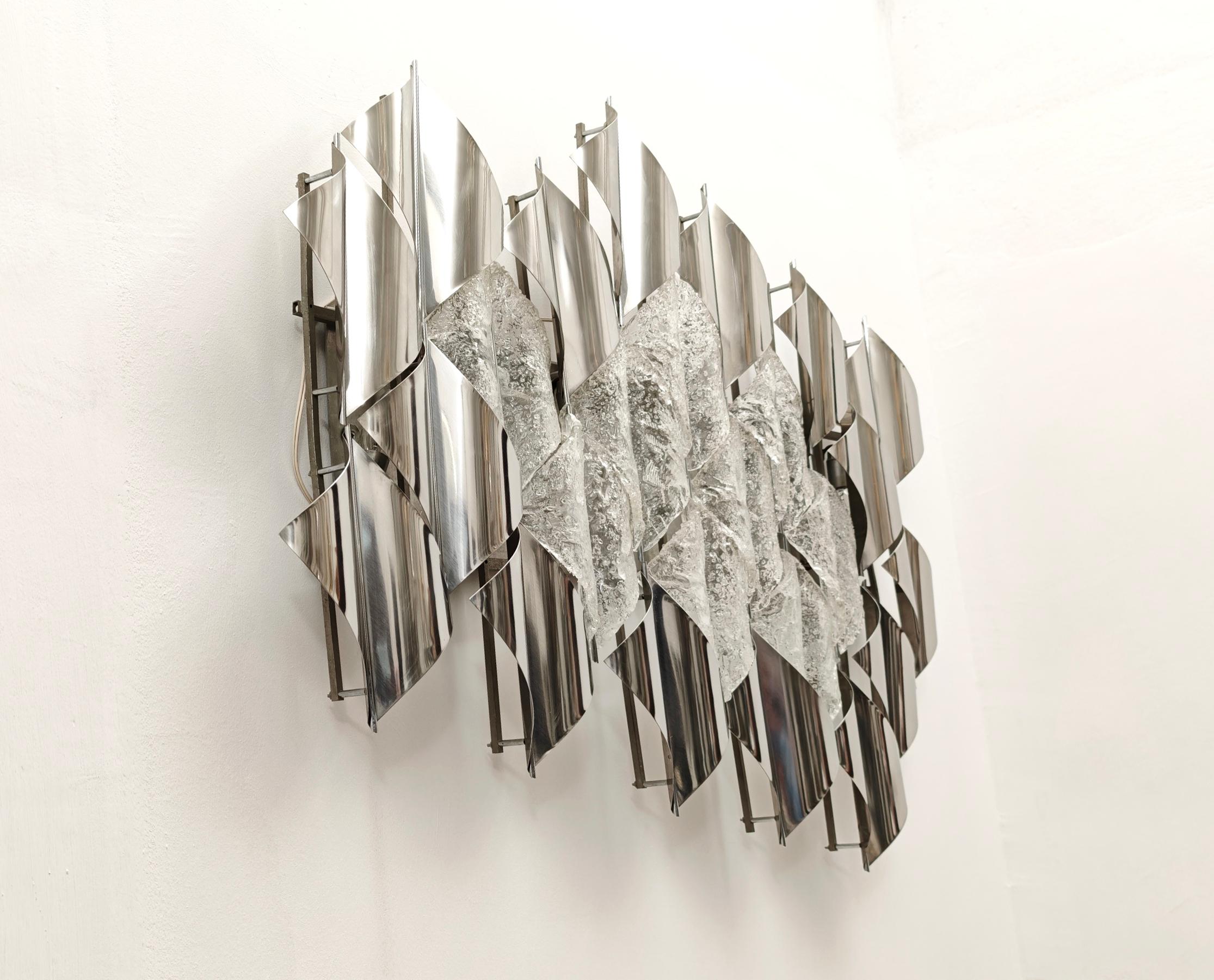 Light Sail Panel in Murano Glass and Chrome Mazzega Italy 70s Mid-Century Modern In Good Condition For Sale In Palermo, IT