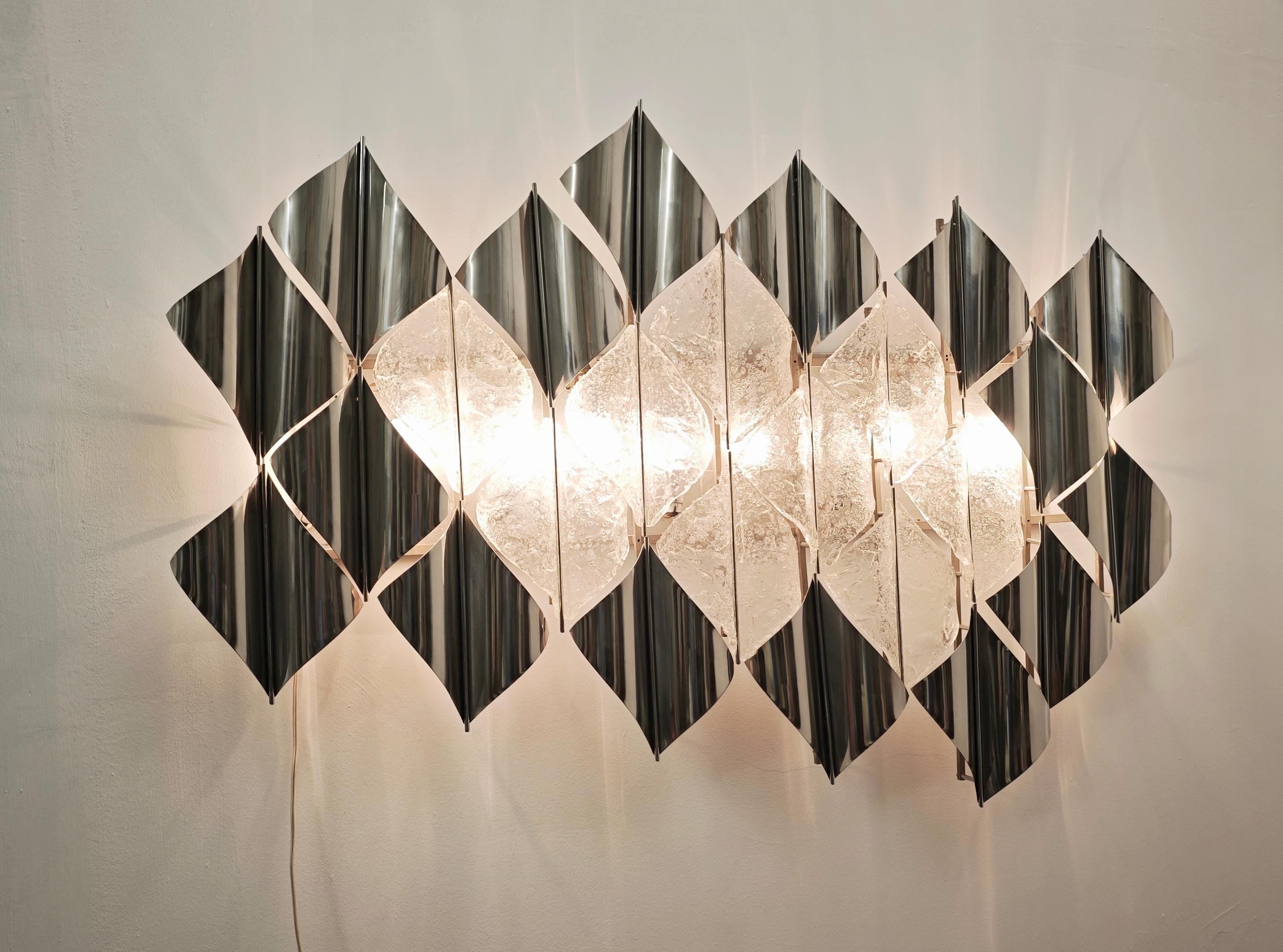 Light Sail Panel in Murano Glass and Chrome Mazzega Italy 70s Mid-Century Modern For Sale 1