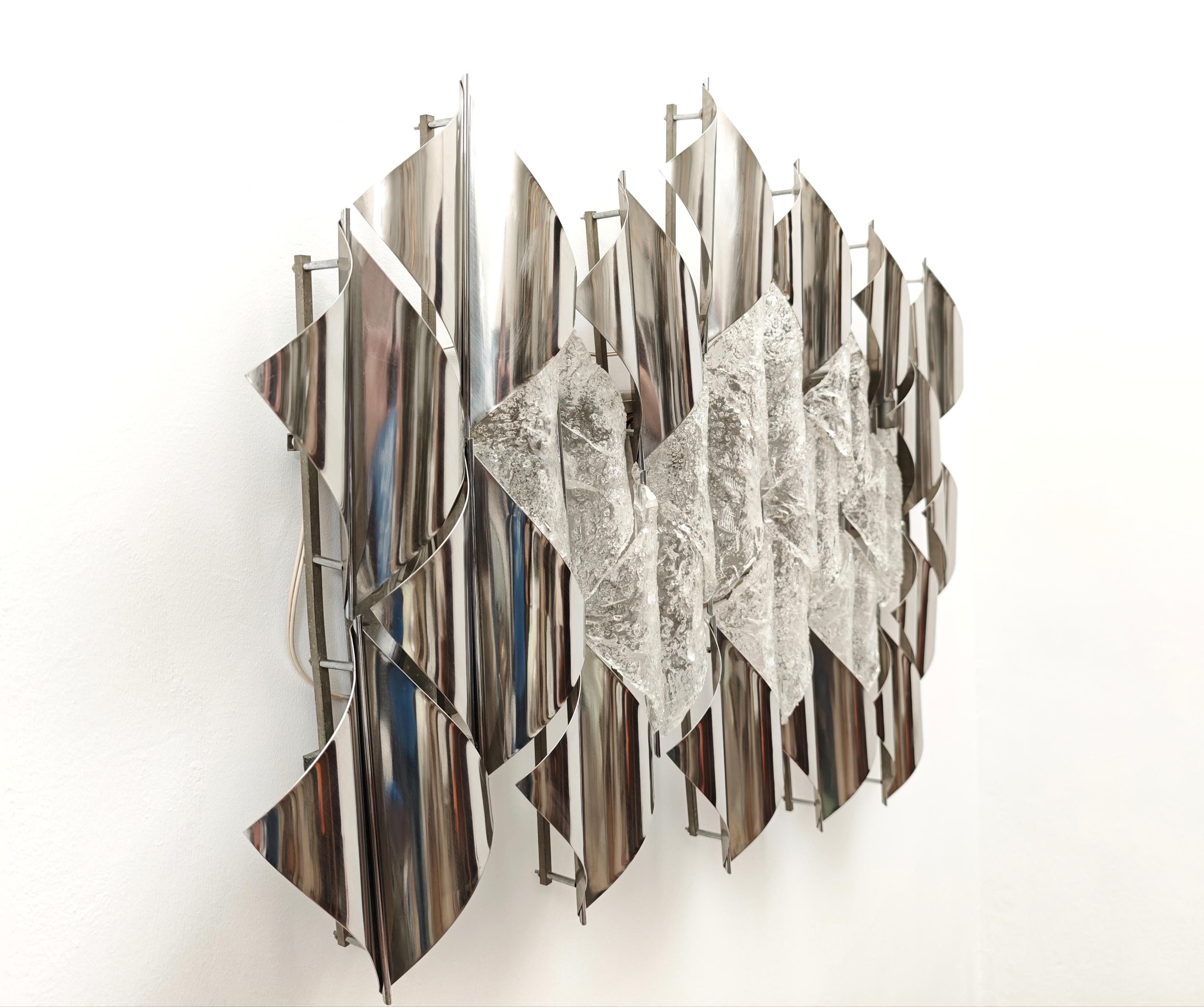 Light Sail Panel in Murano Glass and Chrome Mazzega Italy 70s Mid-Century Modern For Sale 3
