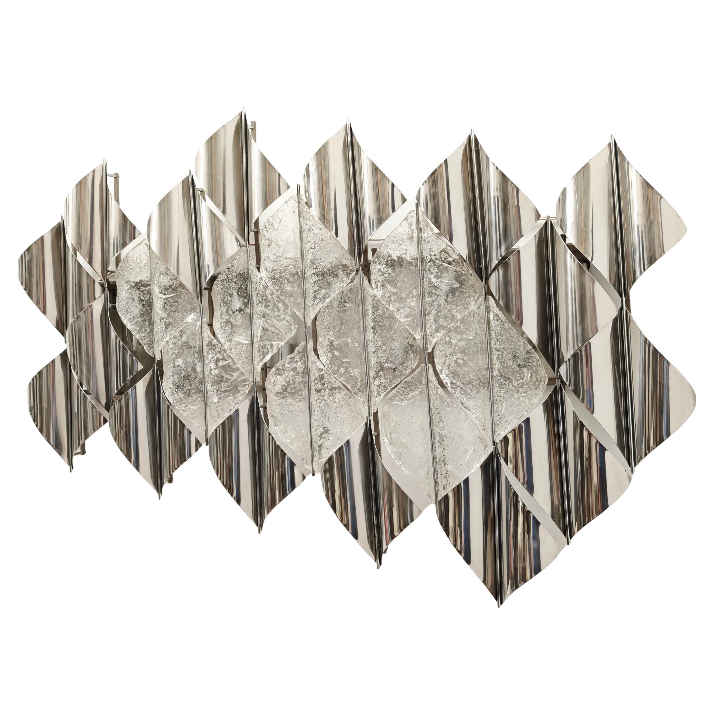 Light Sail Panel in Murano Glass and Chrome Mazzega Italy 70s Mid-Century Modern For Sale