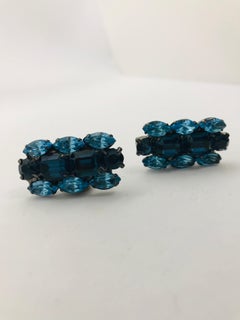 Light Sapphire and Montana Blue Sapphire Austrian Crystal Cuff Links