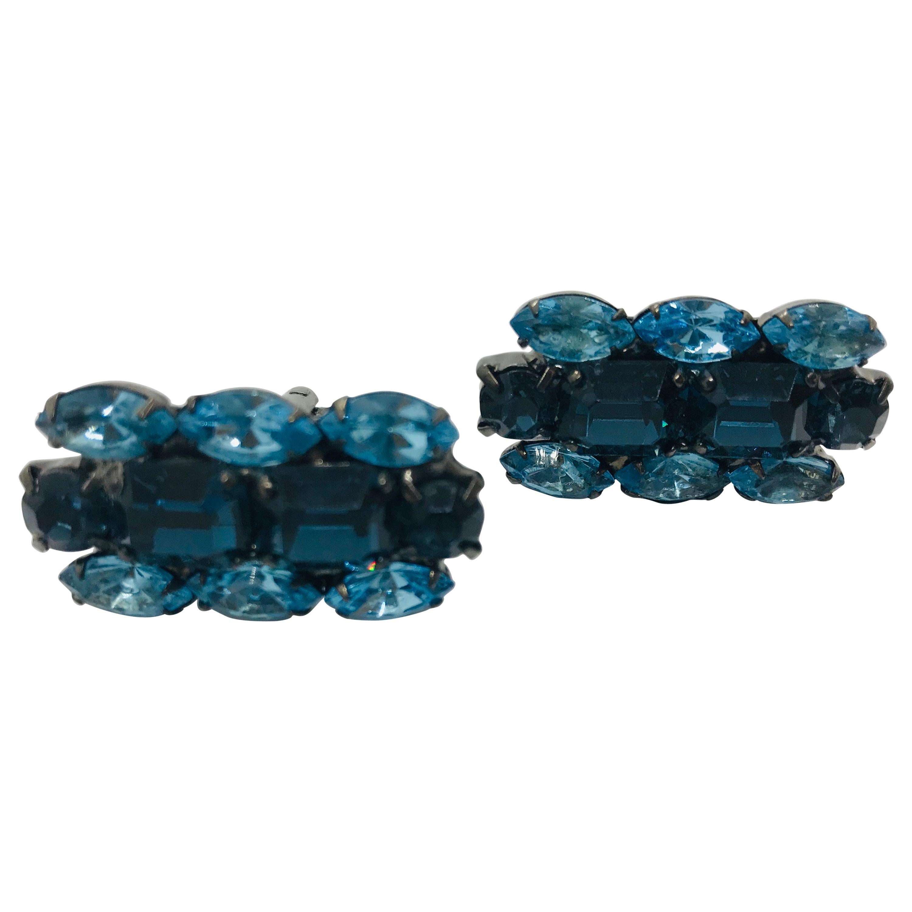 Light Sapphire and Montana Blue Sapphire Austrian Crystal Cuff Links For Sale
