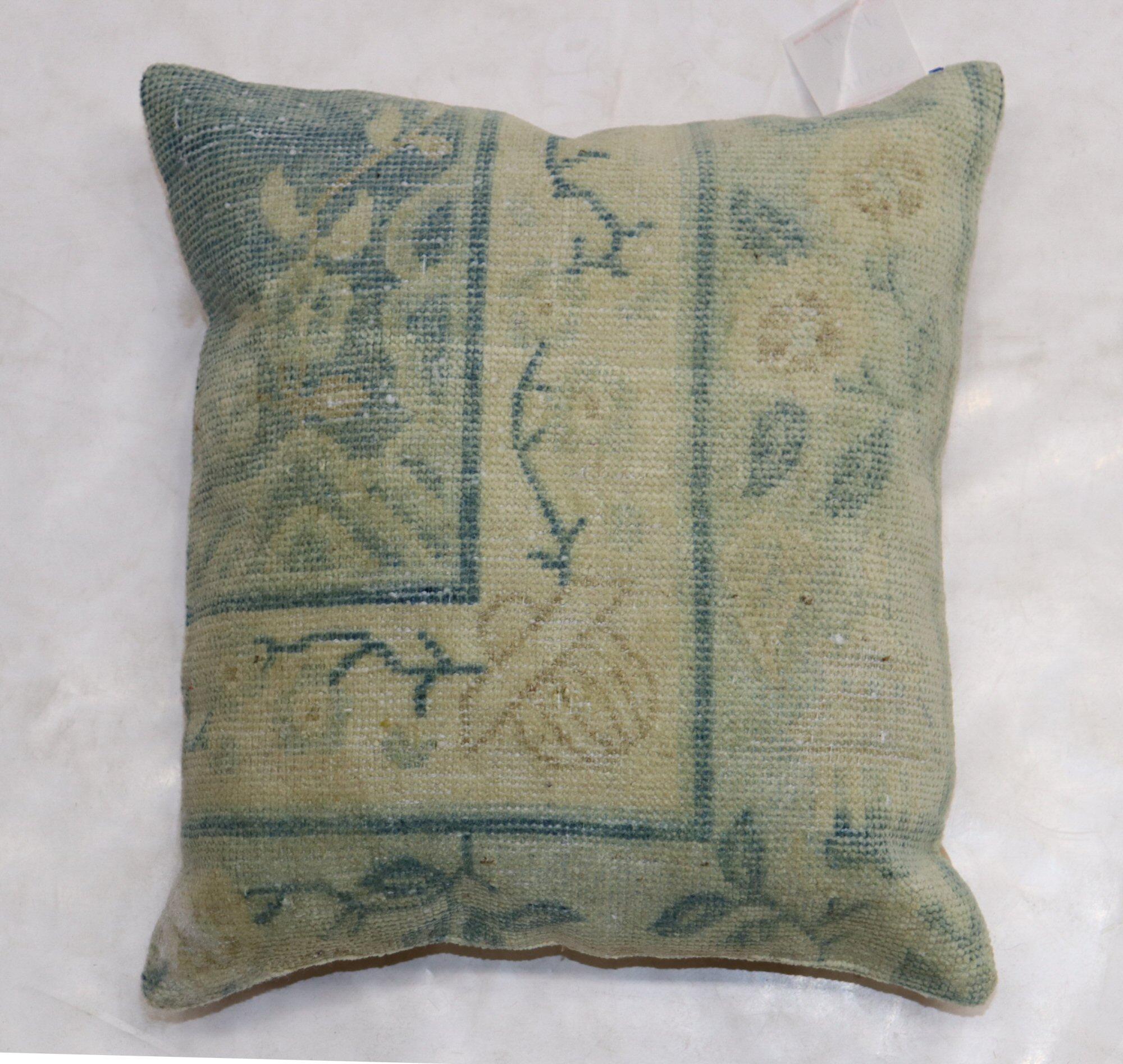 Hand-Knotted Light Teal Chinese Rug Pillow