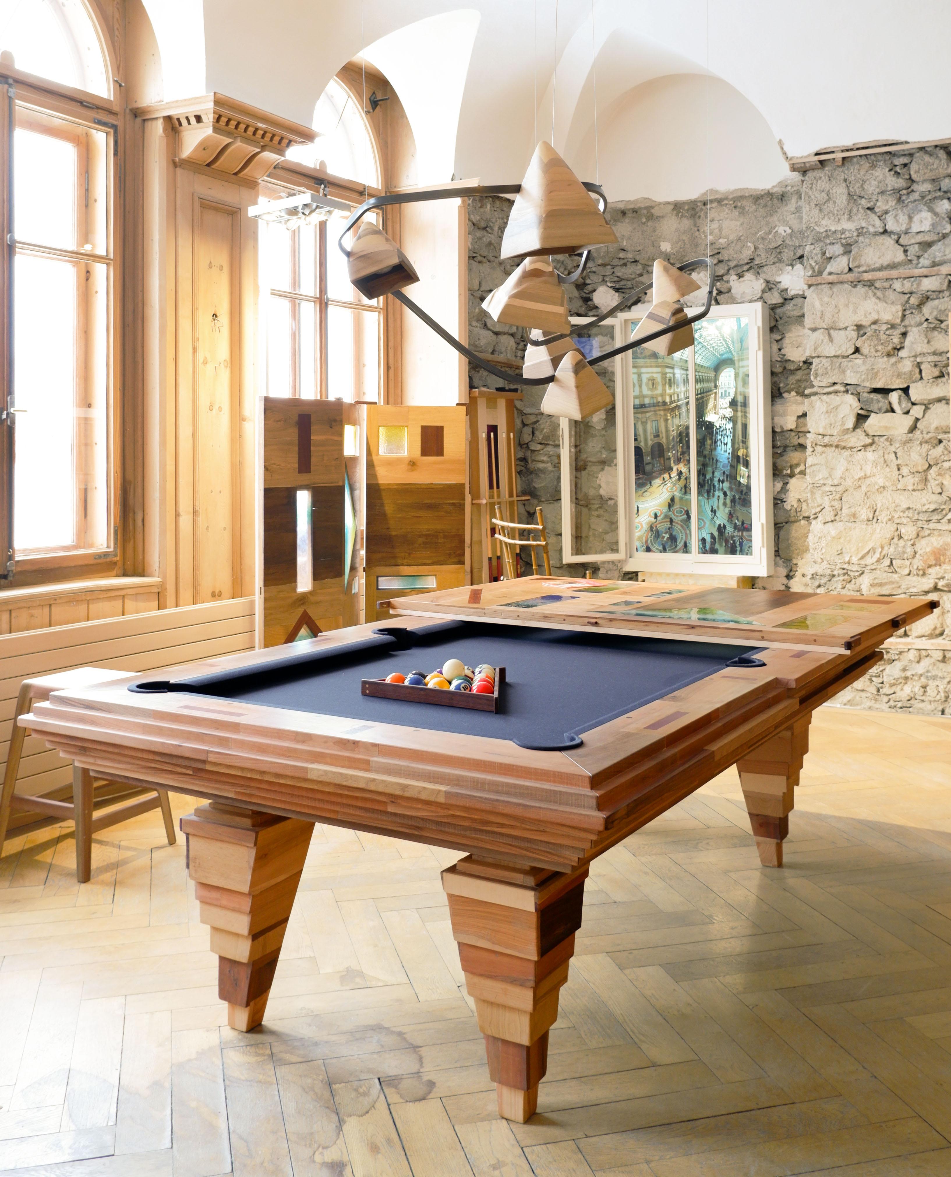 Contemporary 'Light Tropics' Handcrafted Pool Table and Cue Stand by Hillsideout For Sale
