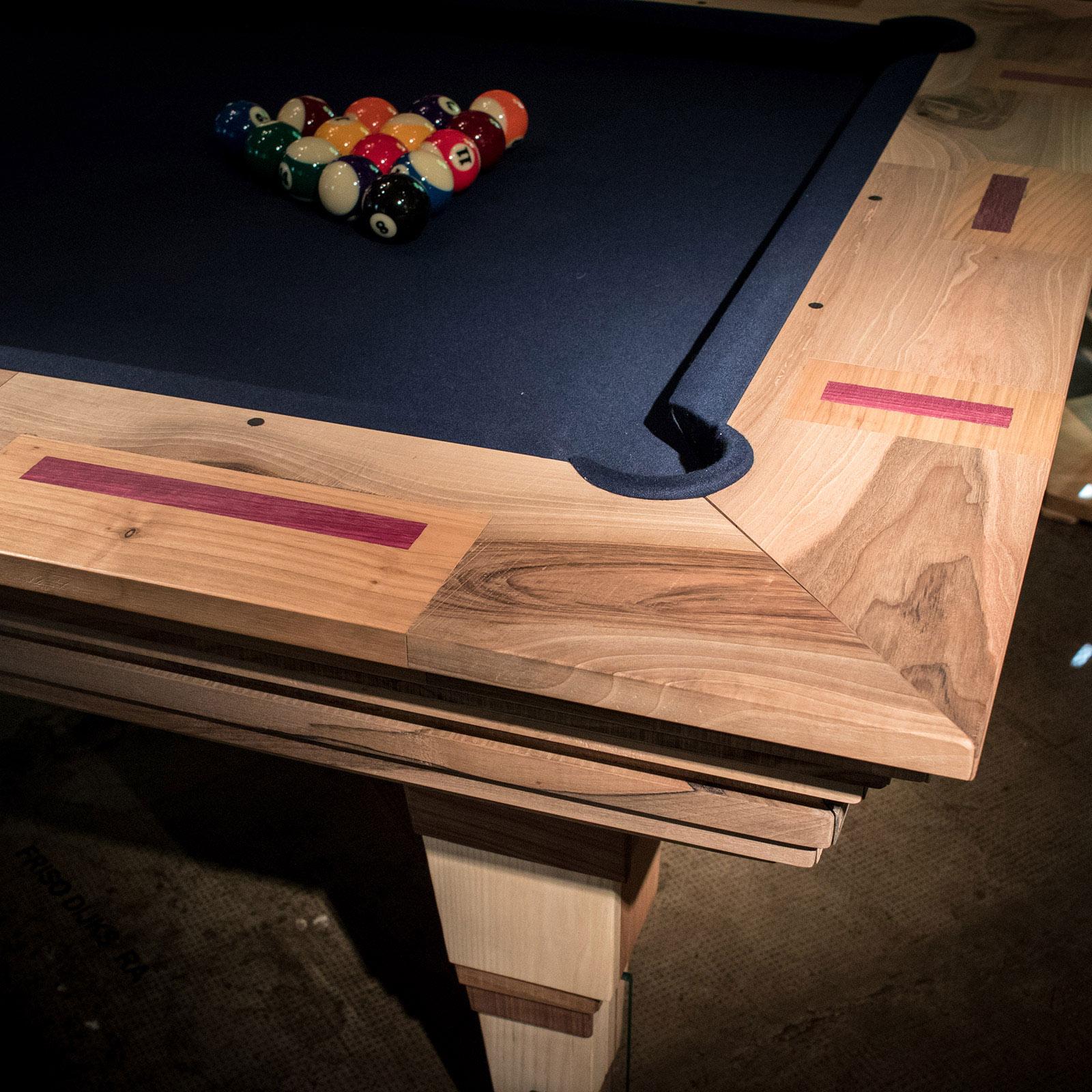 Hand-Crafted 'Light Tropics' Handcrafted Pool Table and Cue Stand by Hillsideout For Sale